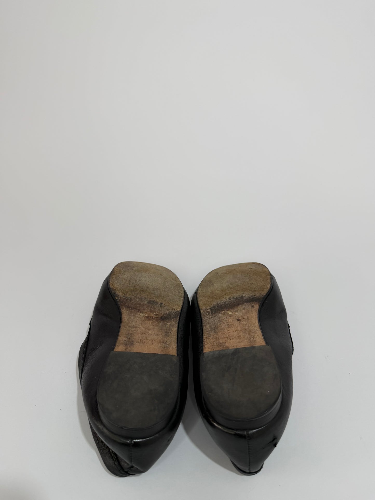Chanel Black Leather Metal CC Slip On Loafers Size 35.5EU/5.5 US
