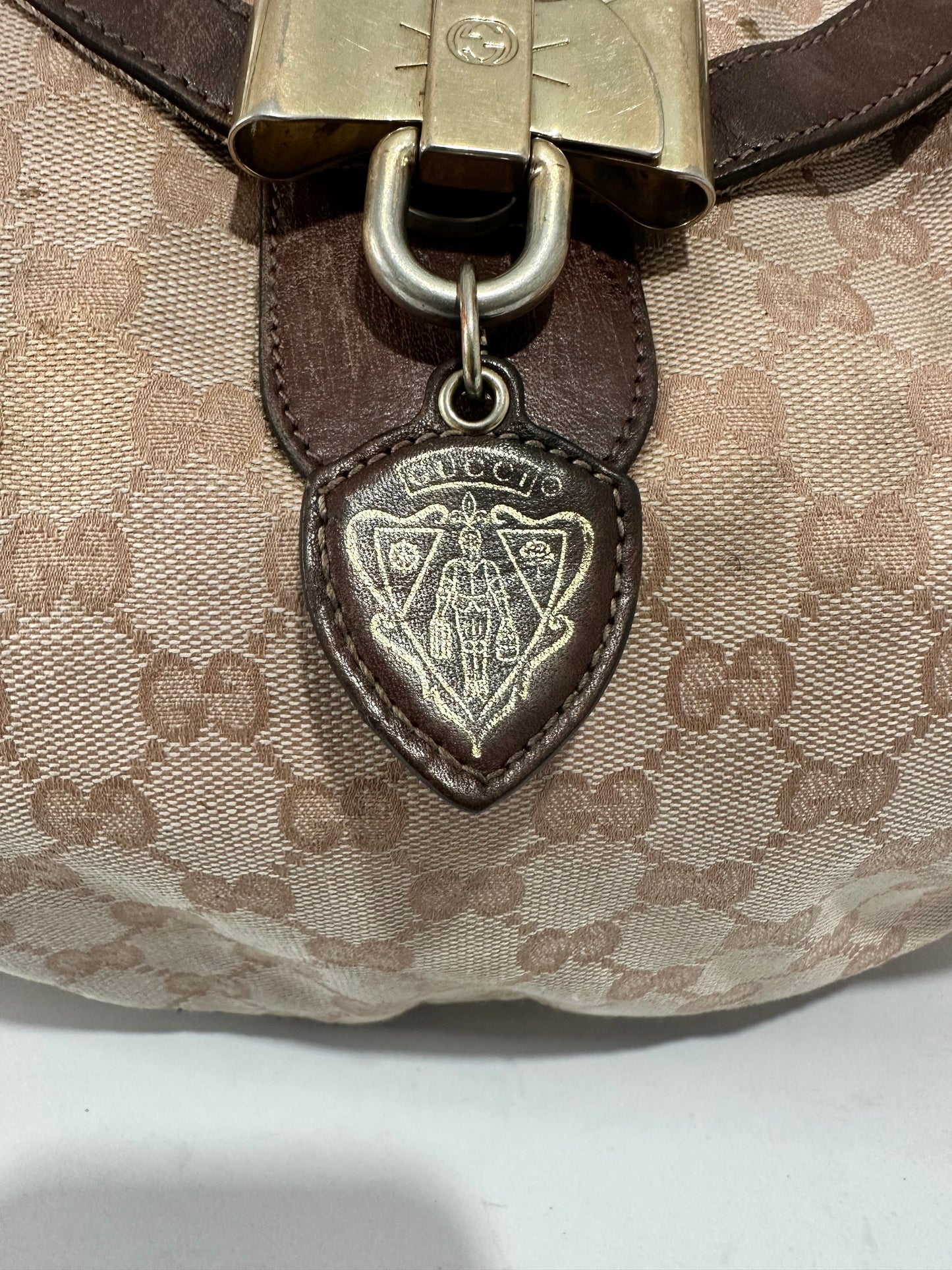 Gucci Vintage Coated Canvas Monogram Flap Shoulder Bag Ebony