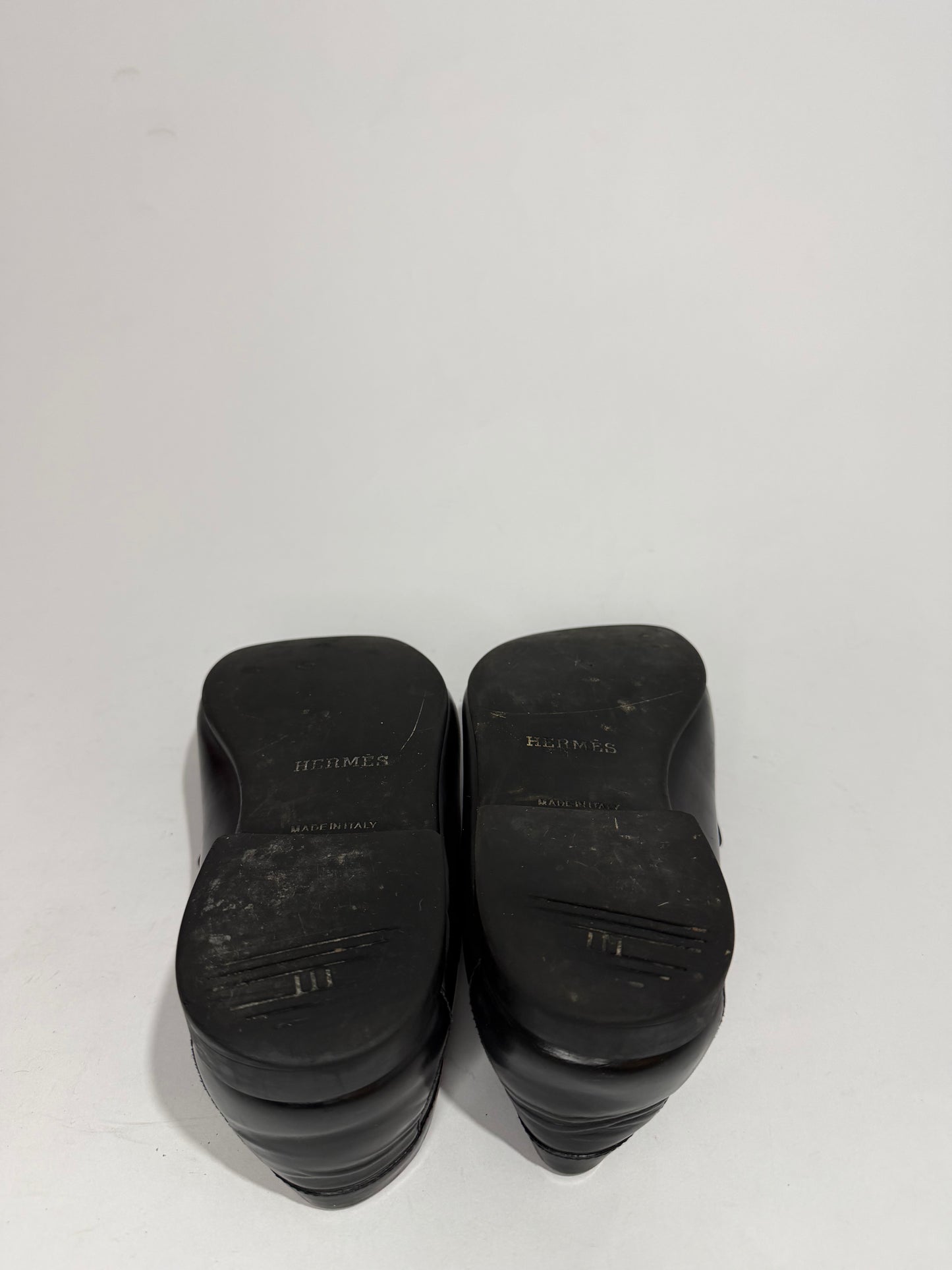 HERMES Black Leather Slip On Kennedy Loafers Size 42 EU/ 9 US/ 8 UK