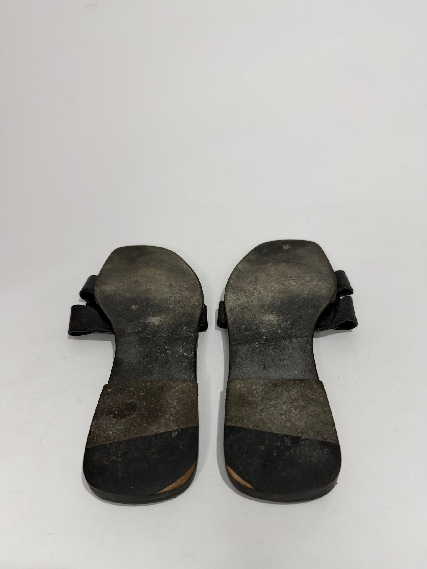 HERMES Black Epsom Oran Sandals Size 42 EU/12 US / 8 UK