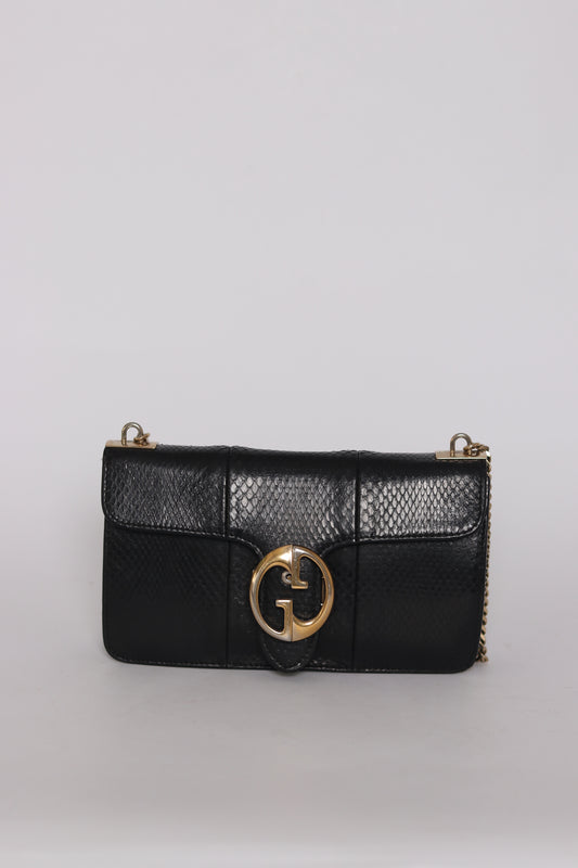 Gucci Black Python 1973 Chain Clutch