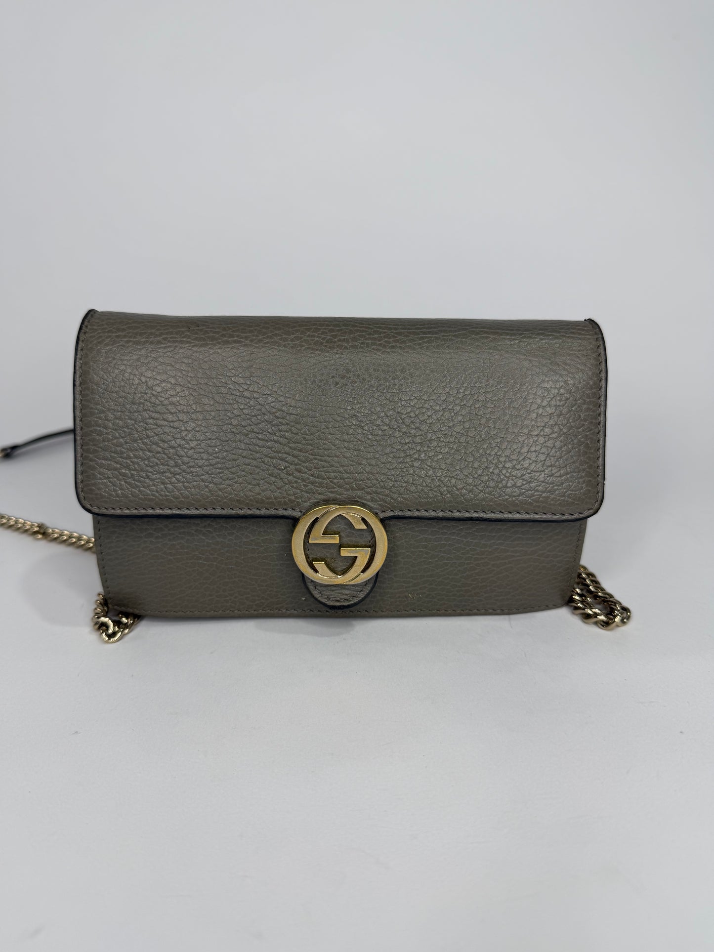 Gucci Grey Leather Interlocking G Wallet on Chain