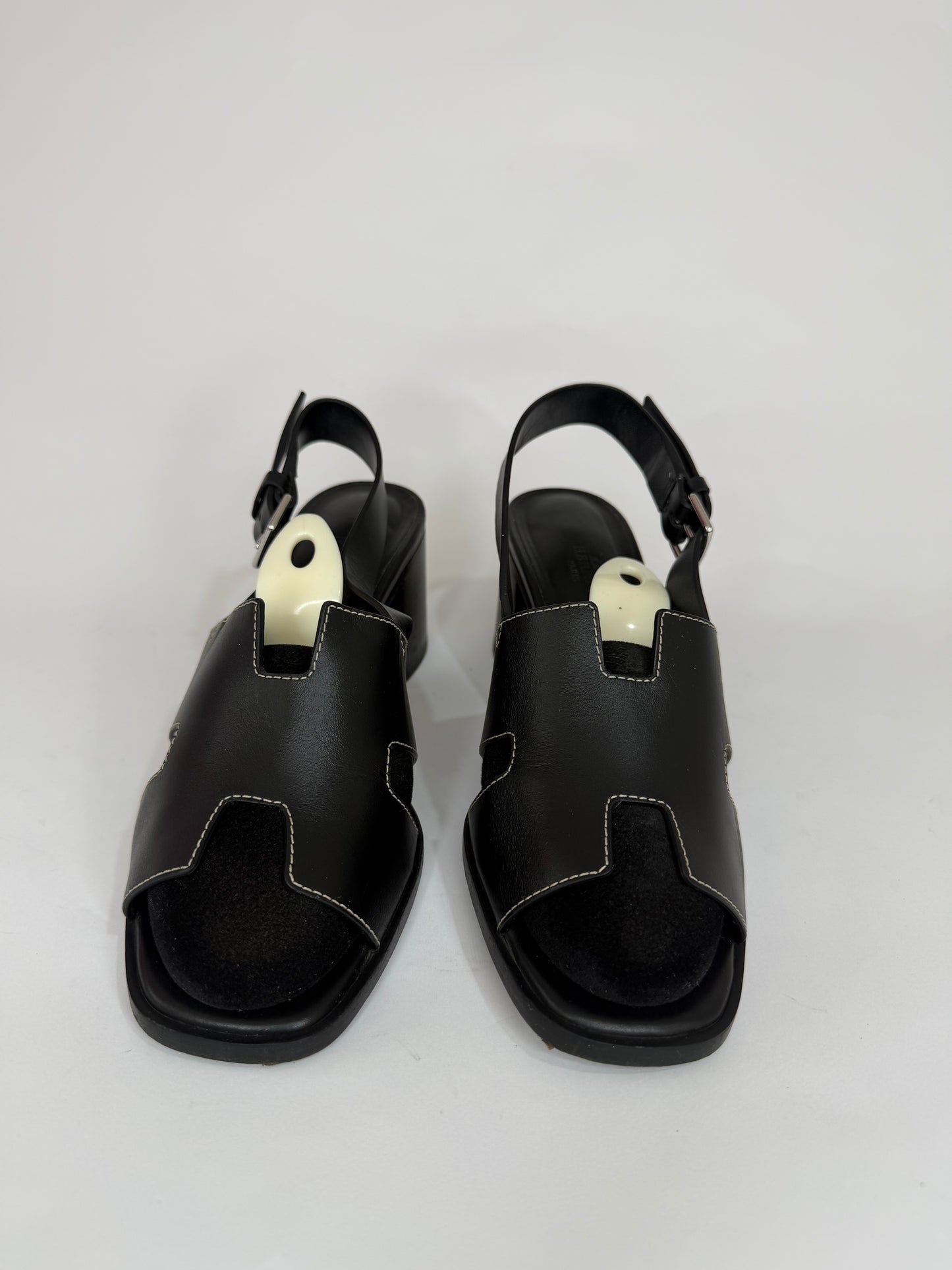 Hermes Black Leather Eris Slingback Sandals Size 38 EU/ 8 US / 5 UK