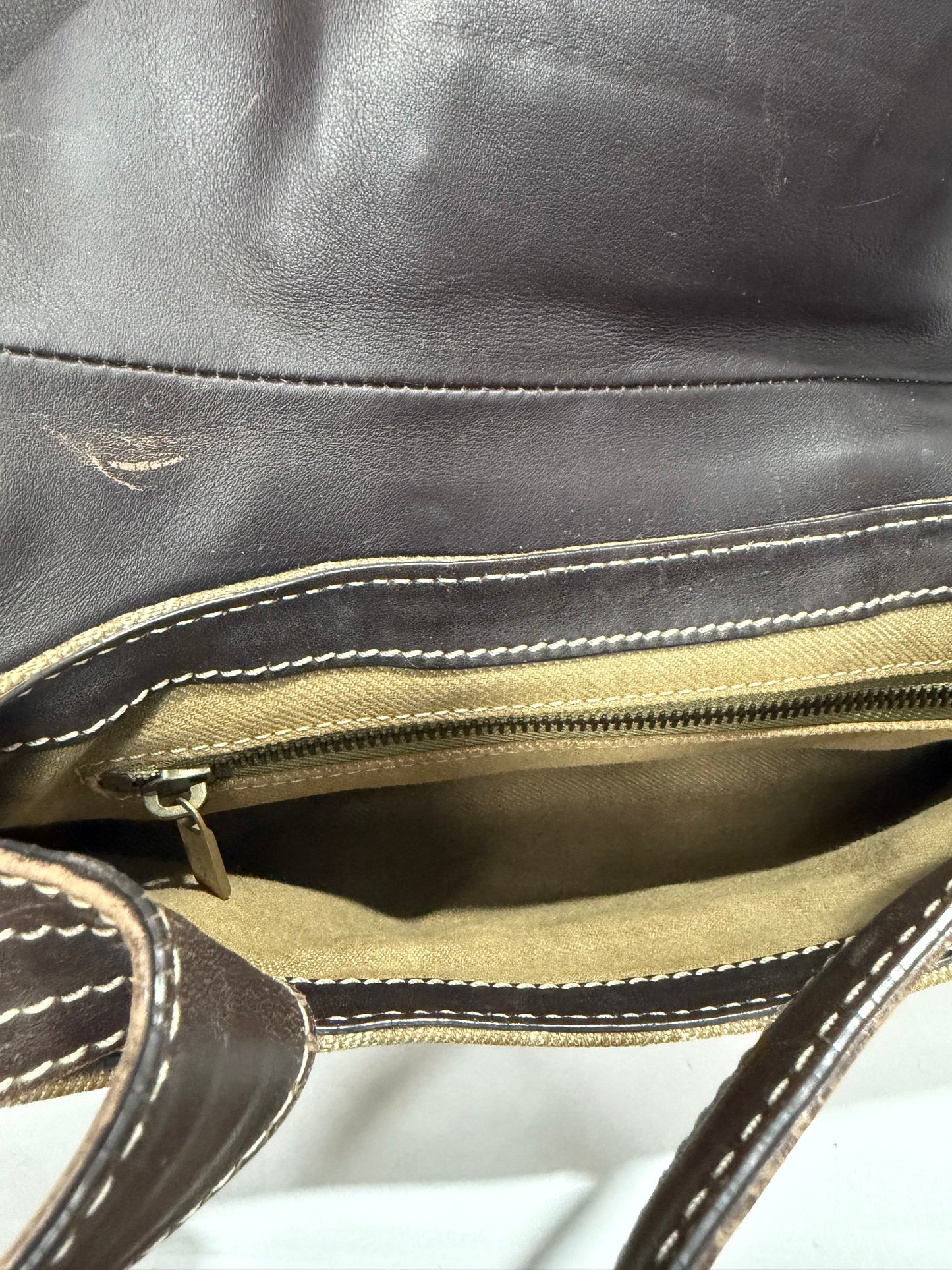 Celine Beige Macadam Canvas and Leather Shoulder Bag