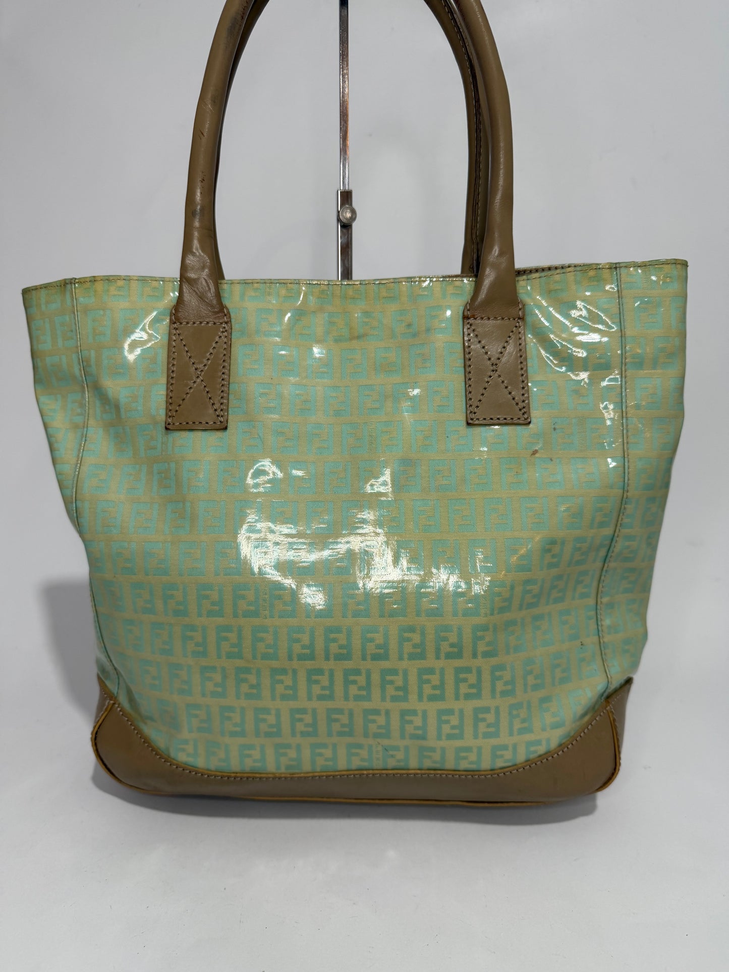 Fendi Zucca Mint Green Patent Tote Bag