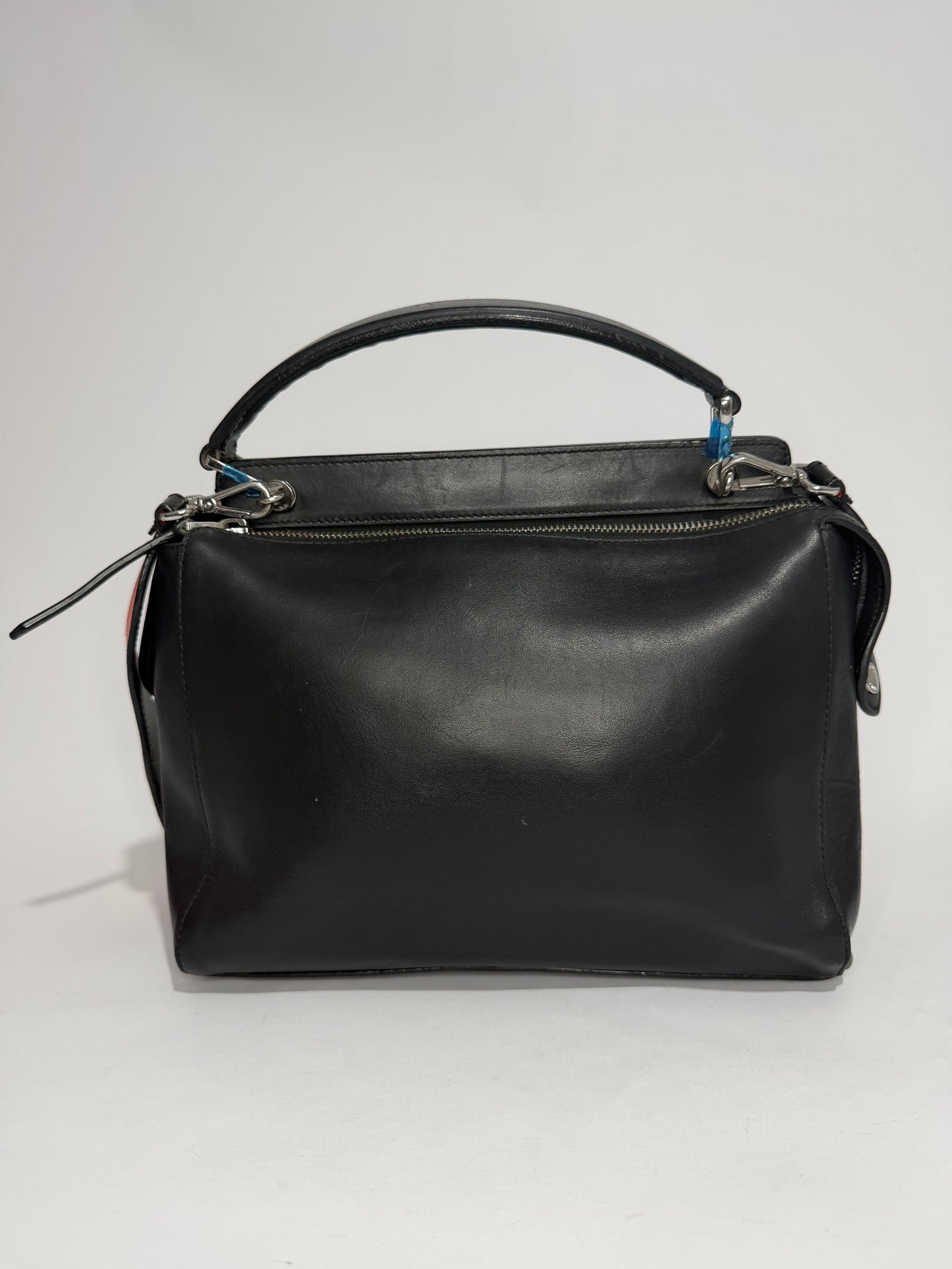 FENDI Black/Orange Smooth Calfskin Leather Dotcom Satchel Bag
