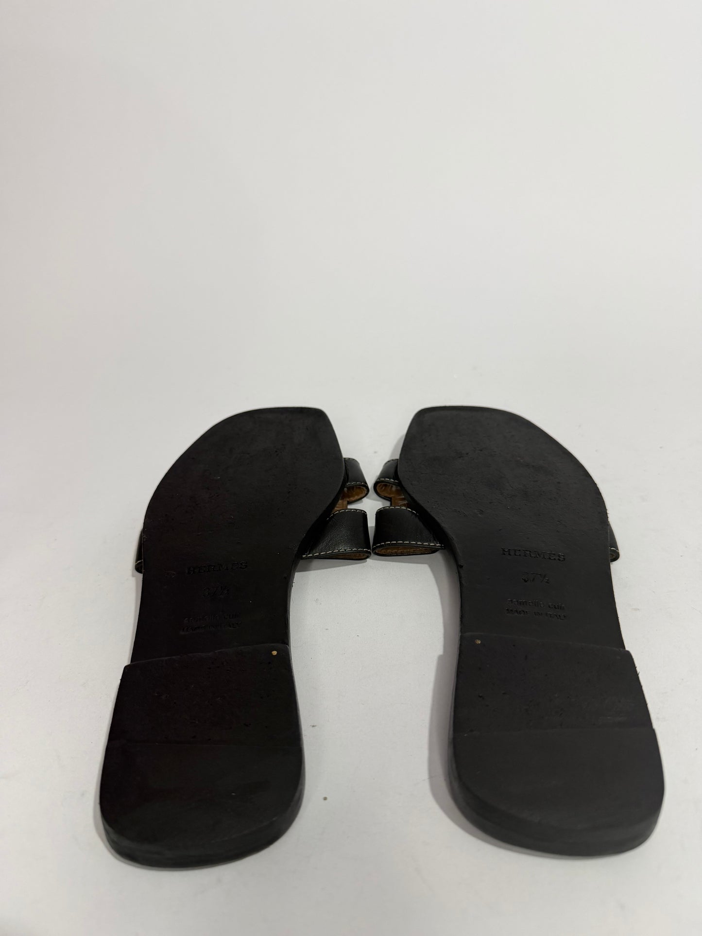 HERMES Black Box Calfskin Oran Sandals 37.5 EU/ 7.5 US / 4.5 UK