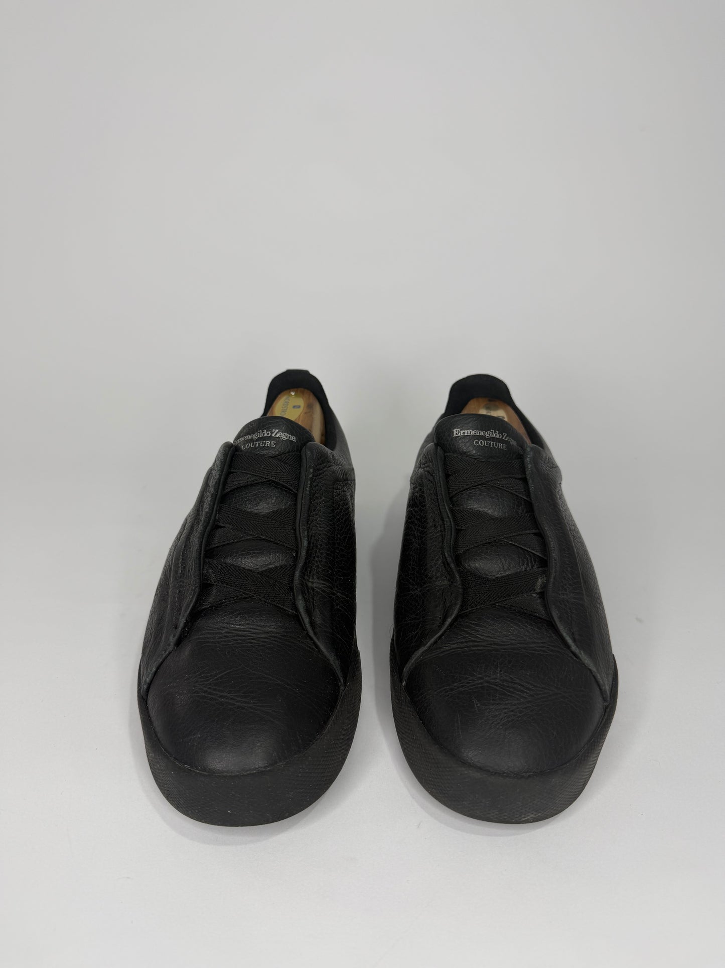 Ermenegildo Zegna Black Leather Triple Stitch Slip On Sneakers Size 6.5 UK/ 7.5 US