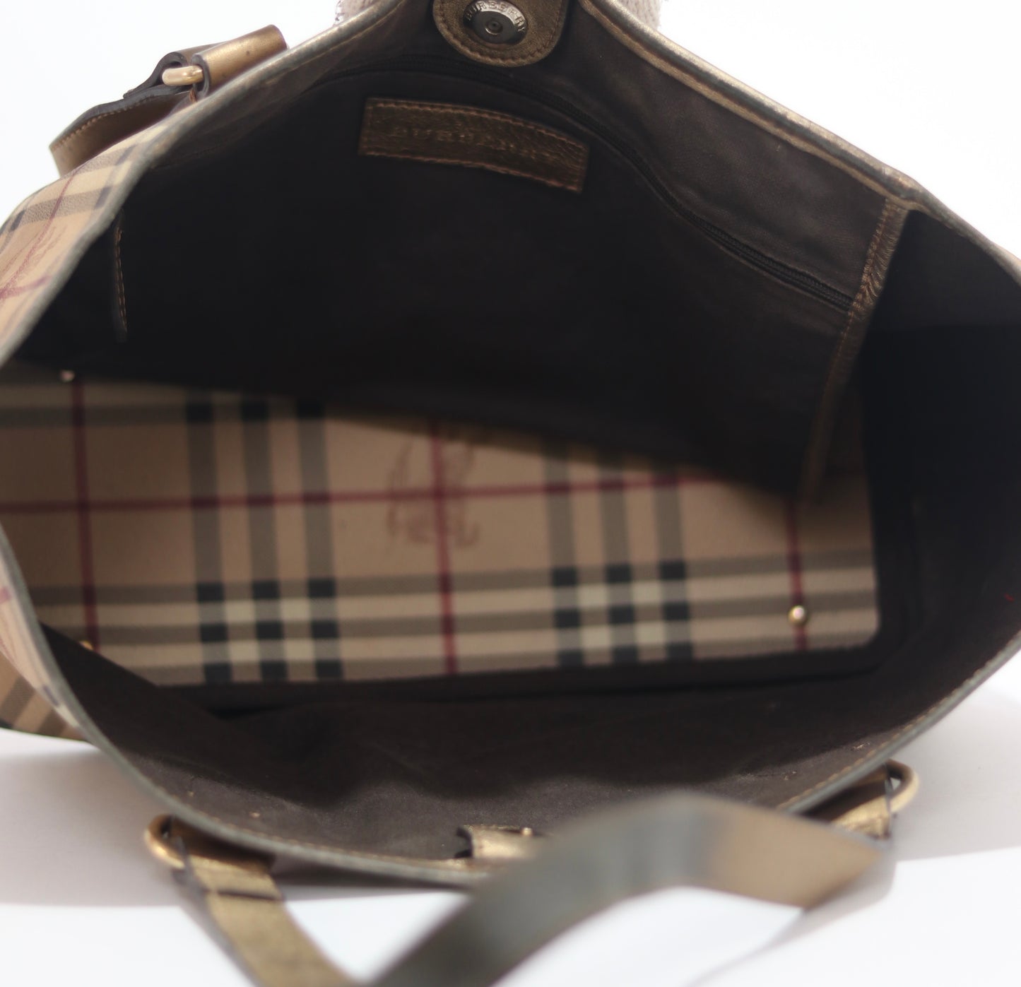 BURBERRY 
Haymarket Check Medium Regent Tote Gold