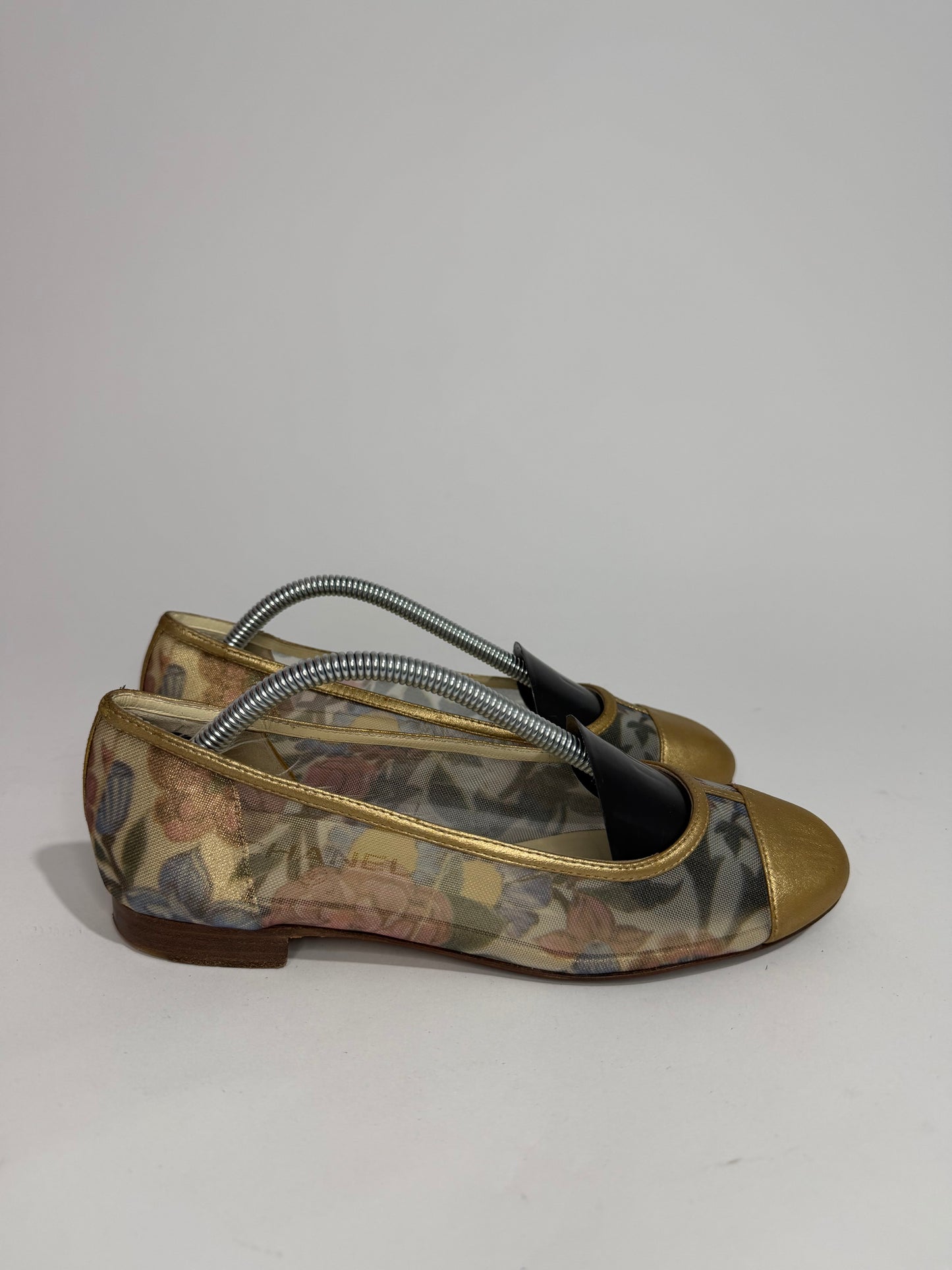 Chanel Multicolor Net and Leather CC Cap Toe Ballet Flats Size 36 EU/ 6US