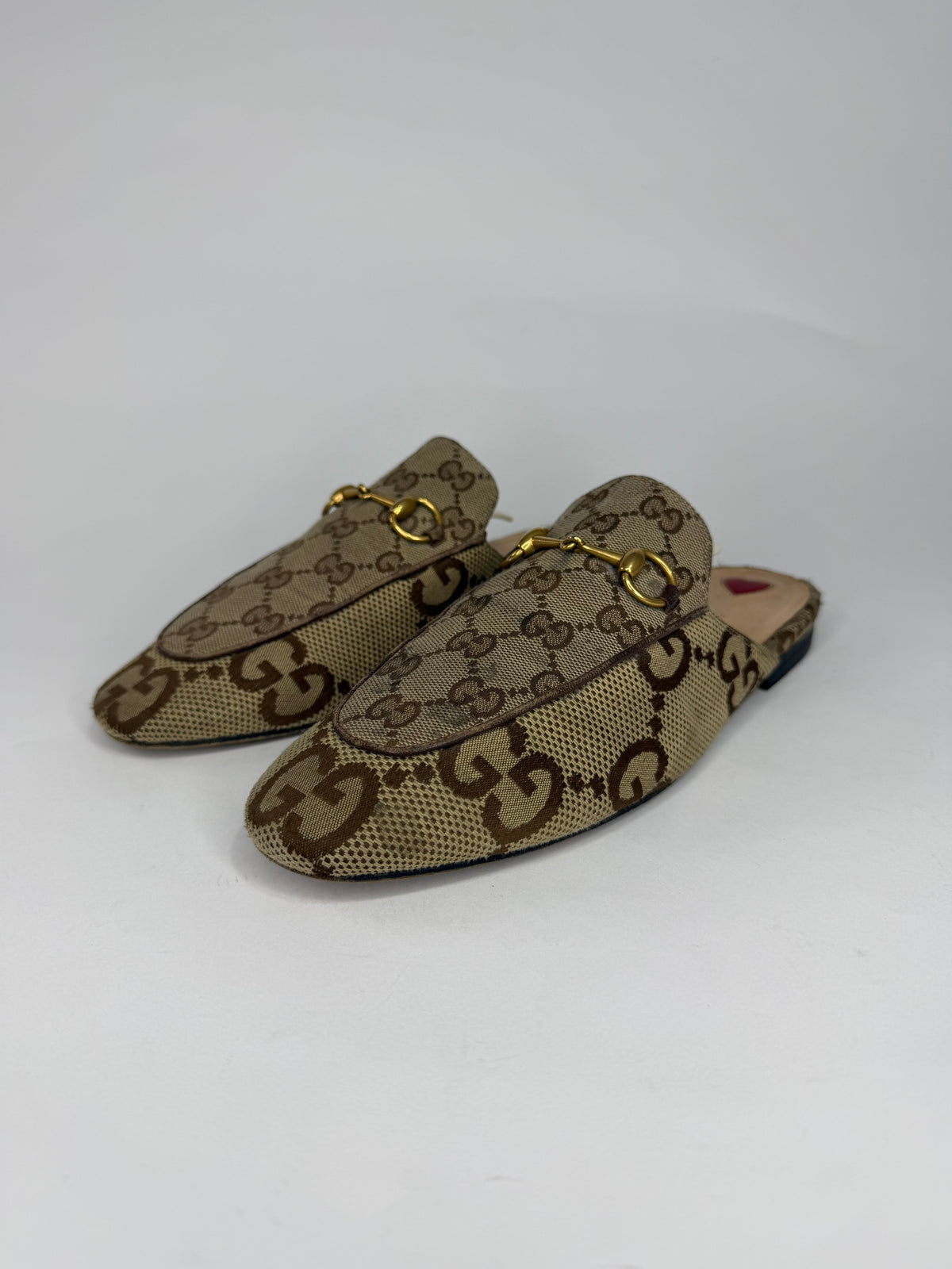 Gucci Beige/Brown GG Canvas Princetown Flat Mules Size 38 EU/ 8 US