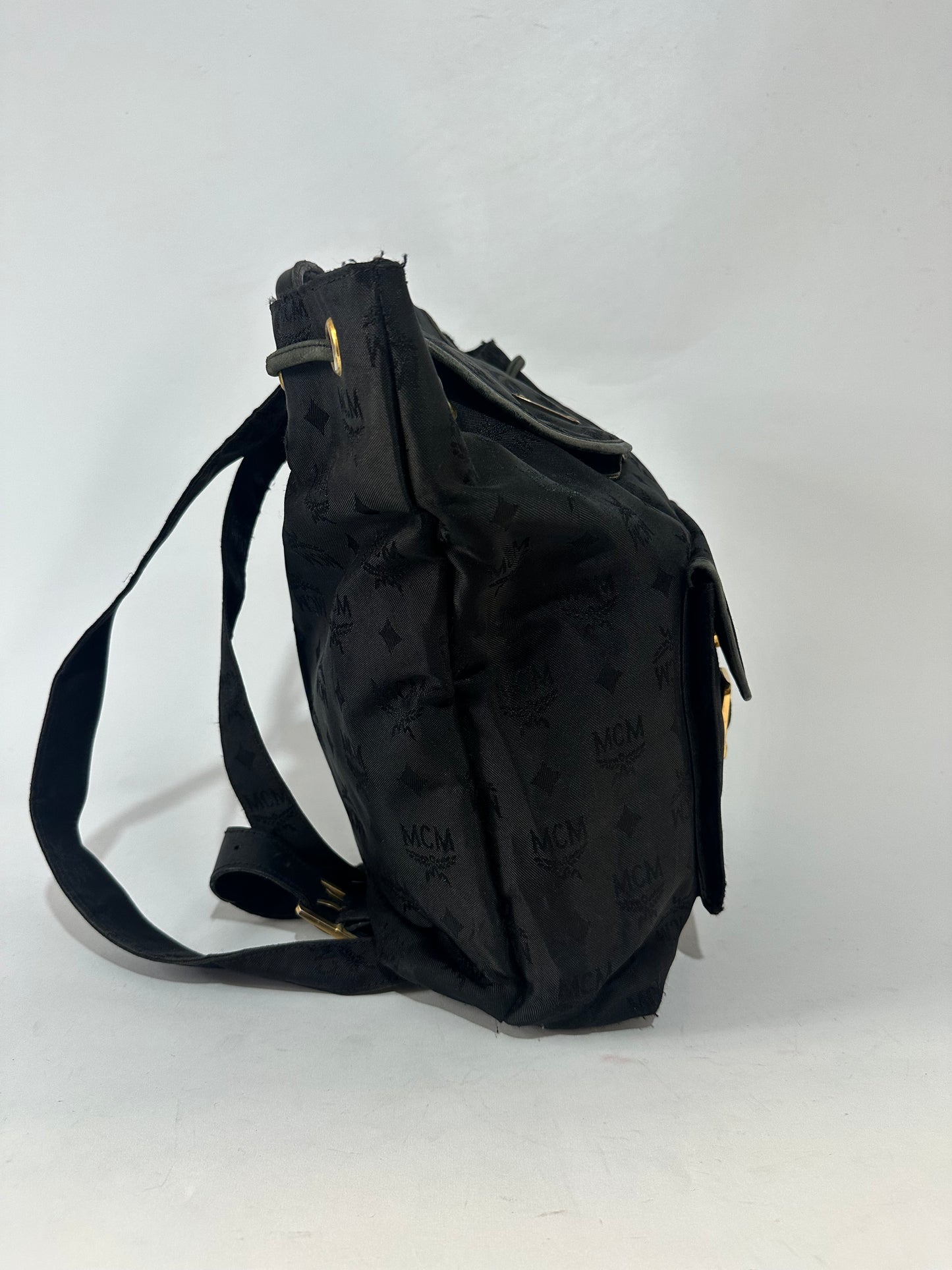 MCM Black Nylon and Leather Drawstring Backpack
