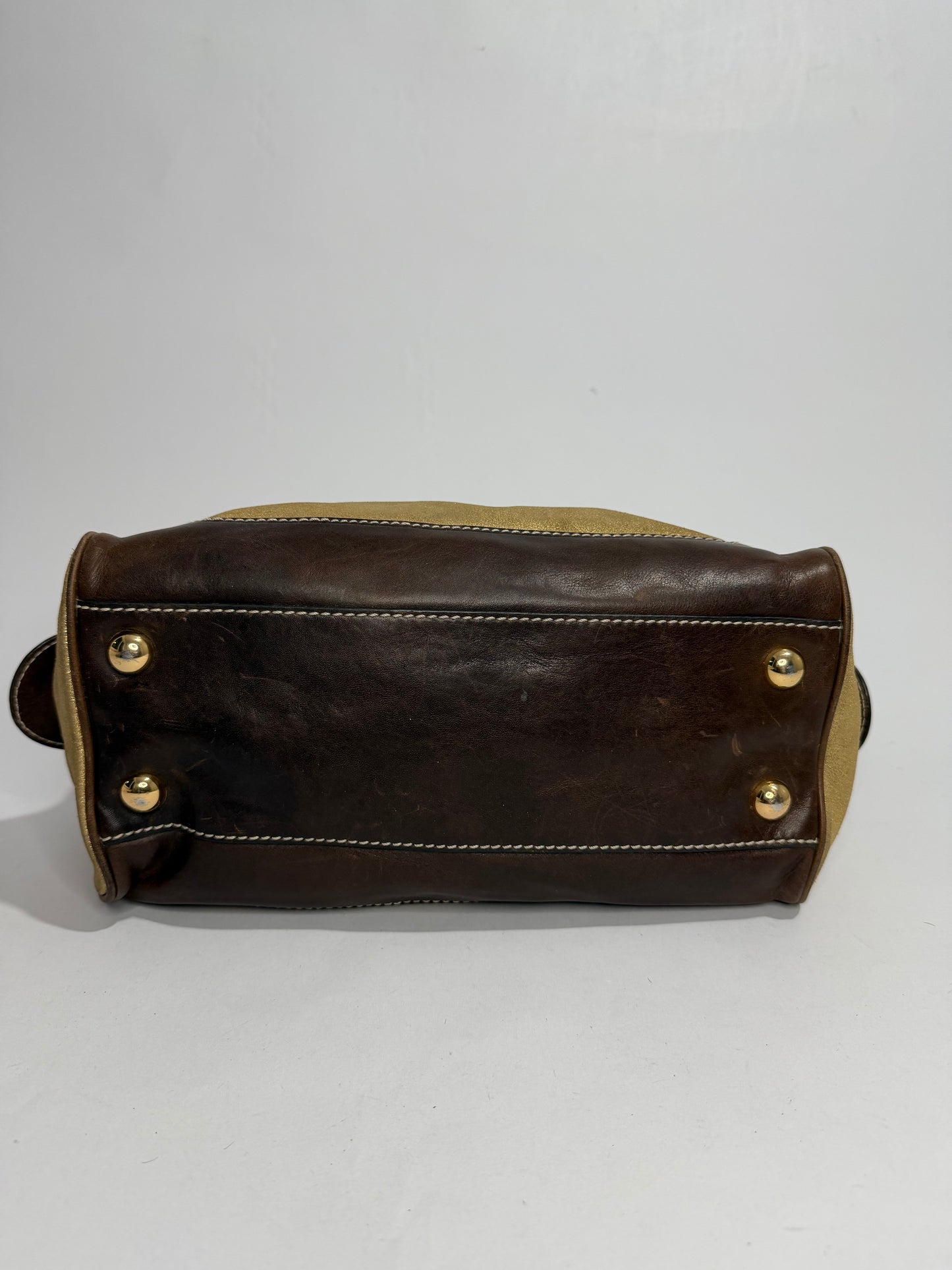 Vintage Céline Gold Metallic Leather Boston Handbag