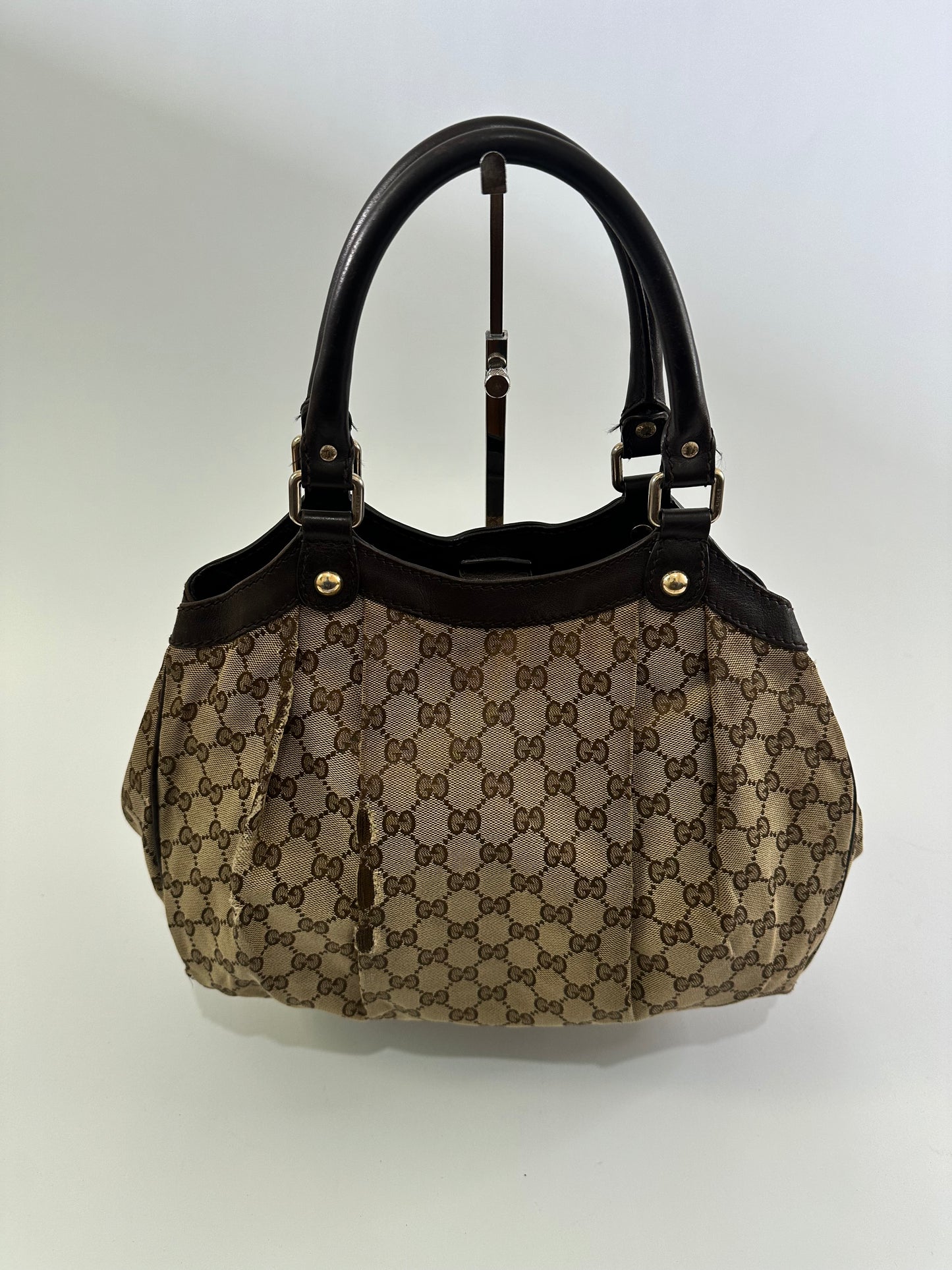 GUCCI Monogram Medium Sukey Shoulder Bag Brown