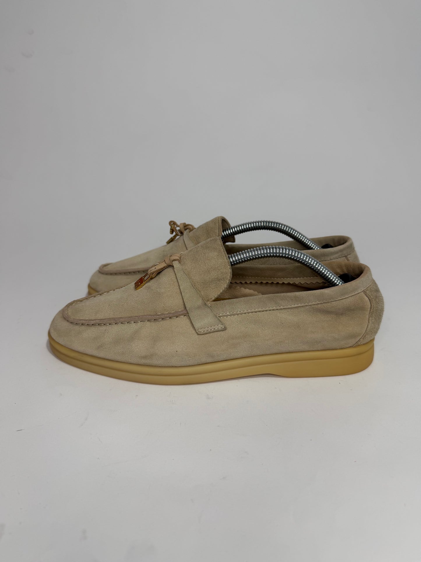Loro Piana Beige Suede Summer Charms Walk Loafers Size 38