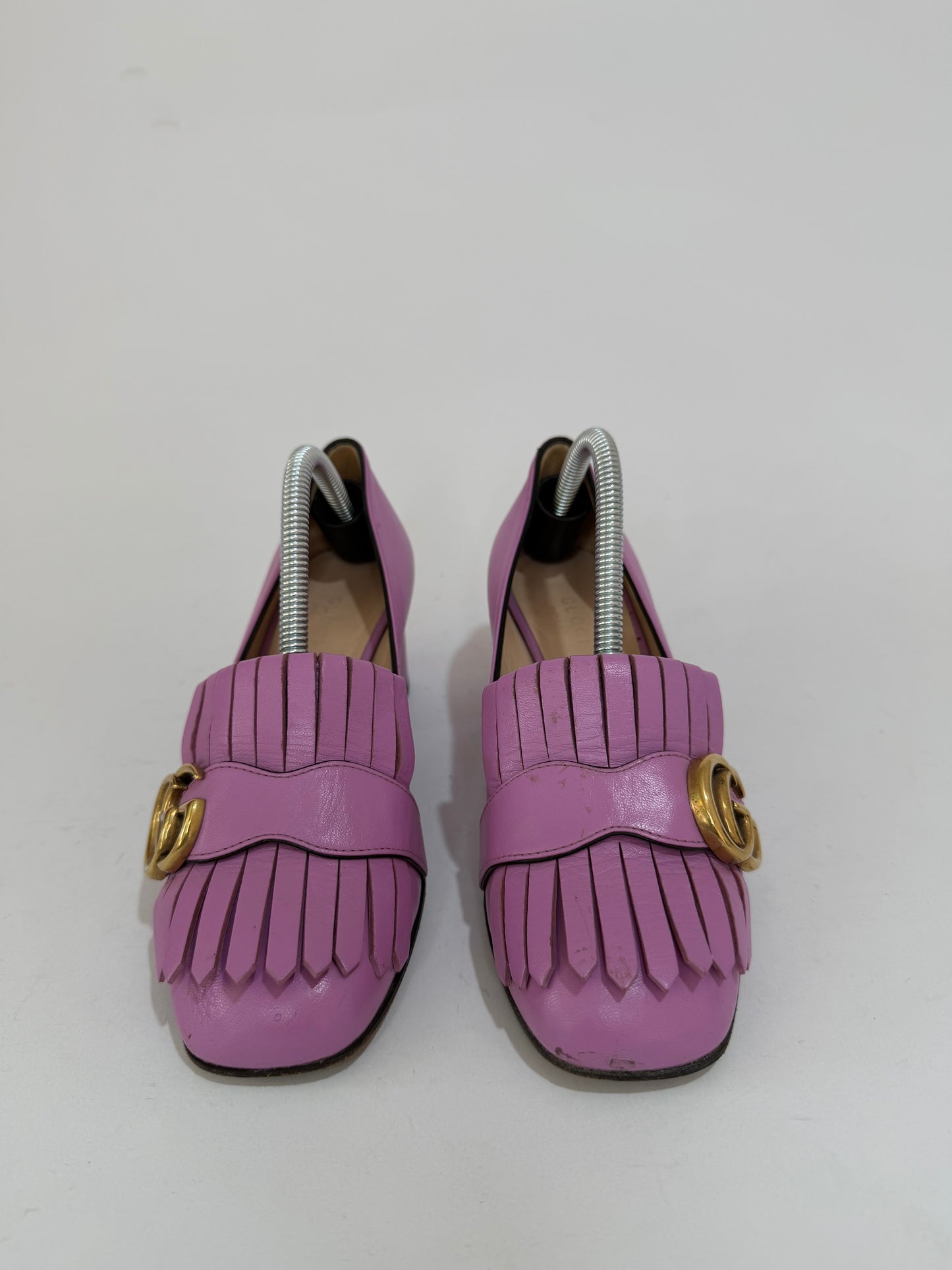 Gucci Lavender Leather GG Marmont Fringe Loafer Pumps Size 35 EU/ 5 US/ 2 UK