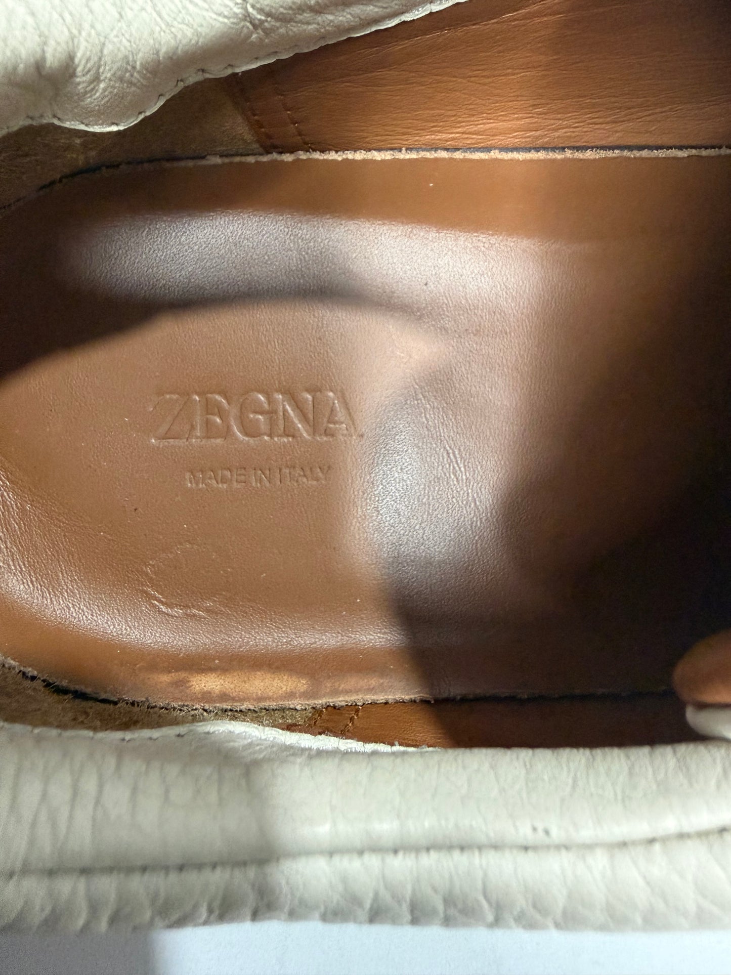 Ermenegildo Zegna Cream Leather triple stitch Slip On Sneakers Size 8 UK/ 9 US