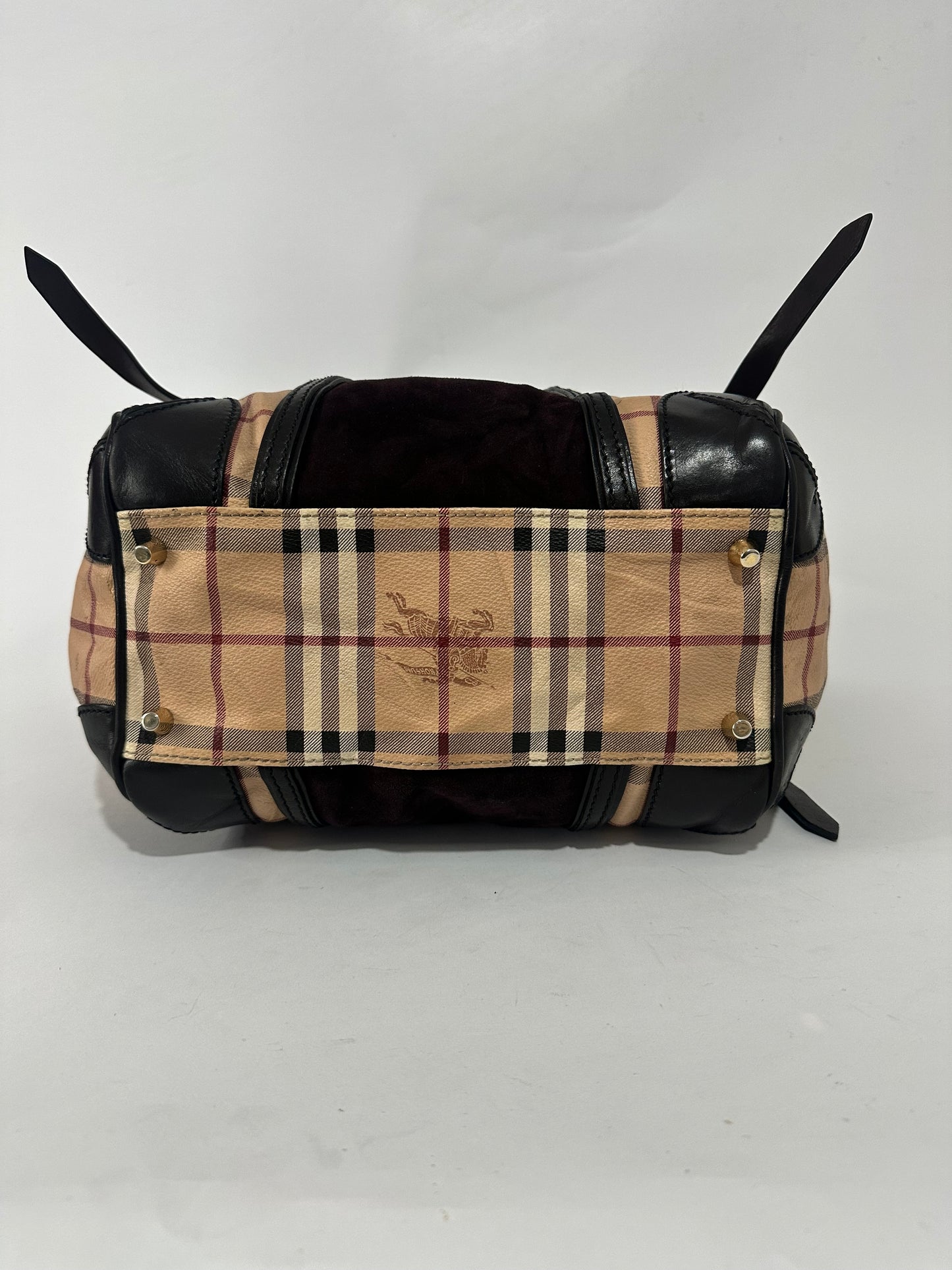 Burberry Beige Brown Haymarket Coated Canvas and Suede Canterbury Tote