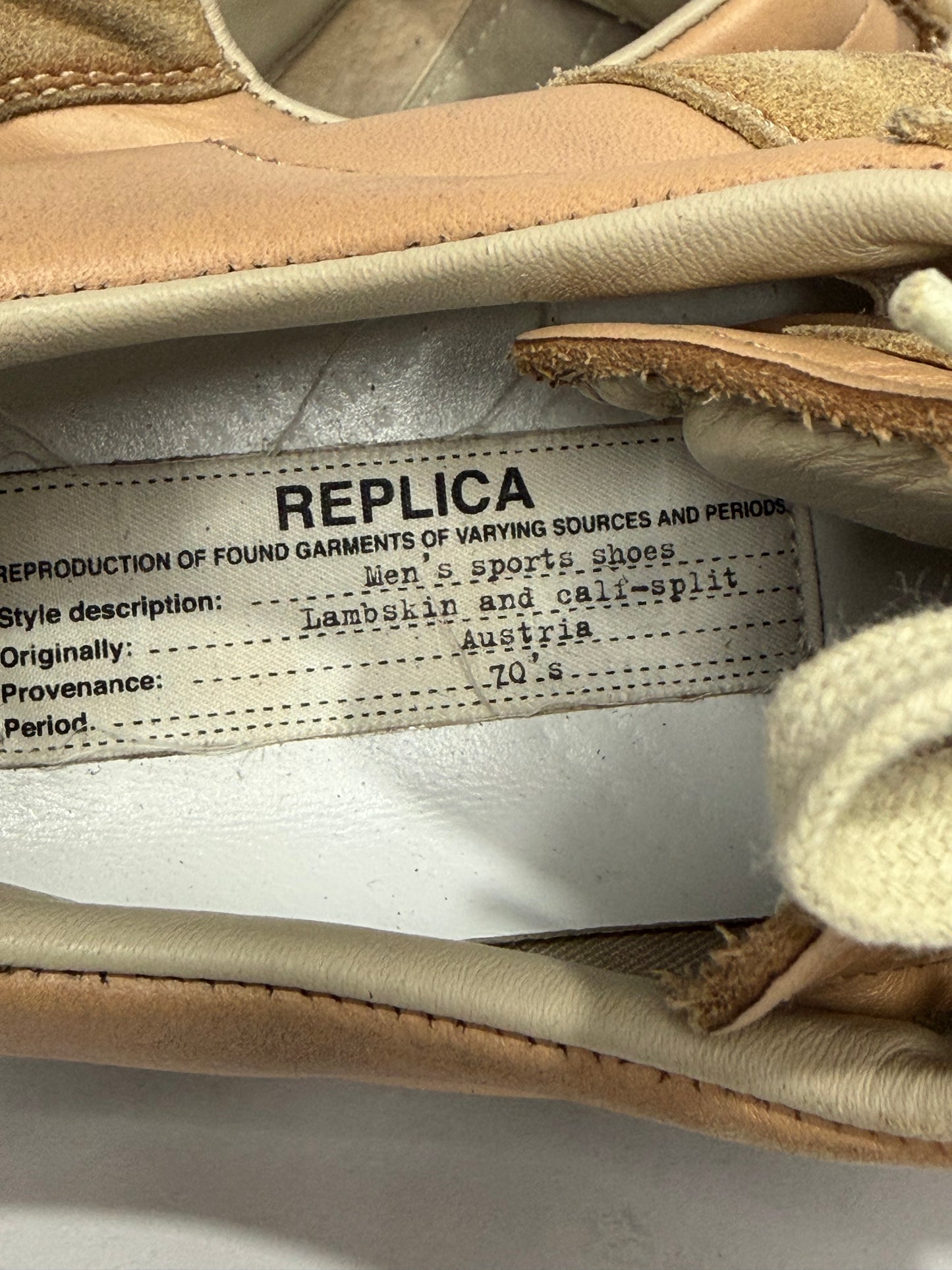 Maison Martin Margiela Beige TanLeather and Suede Replica Lace Up Sneakers Size 36.5 EU/6.5 US