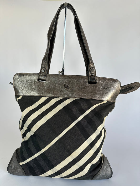 BURBERRY Shimmer Check Leather-Trimmed Tote