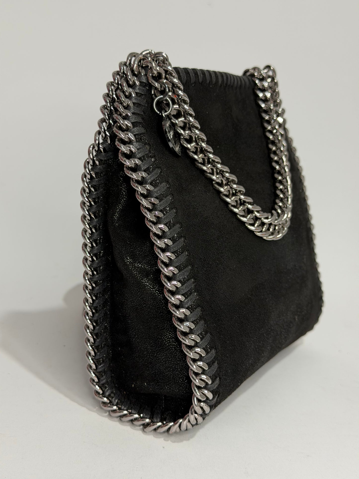 Stella McCartney Falabella Mini Tote Black Shaggy Deer Chain Bag Silver Hardware