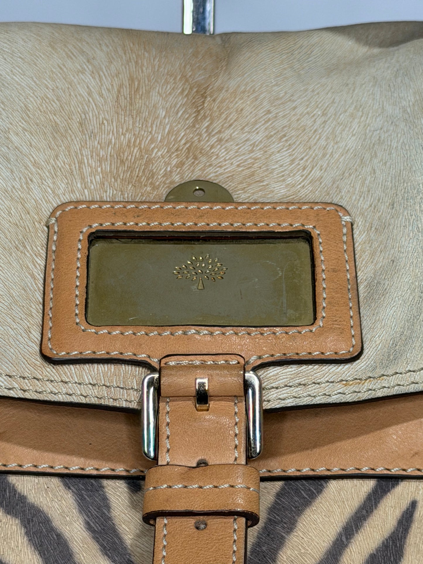 Mulberry Beige Zebra Printed Leather Travel Day Satchel