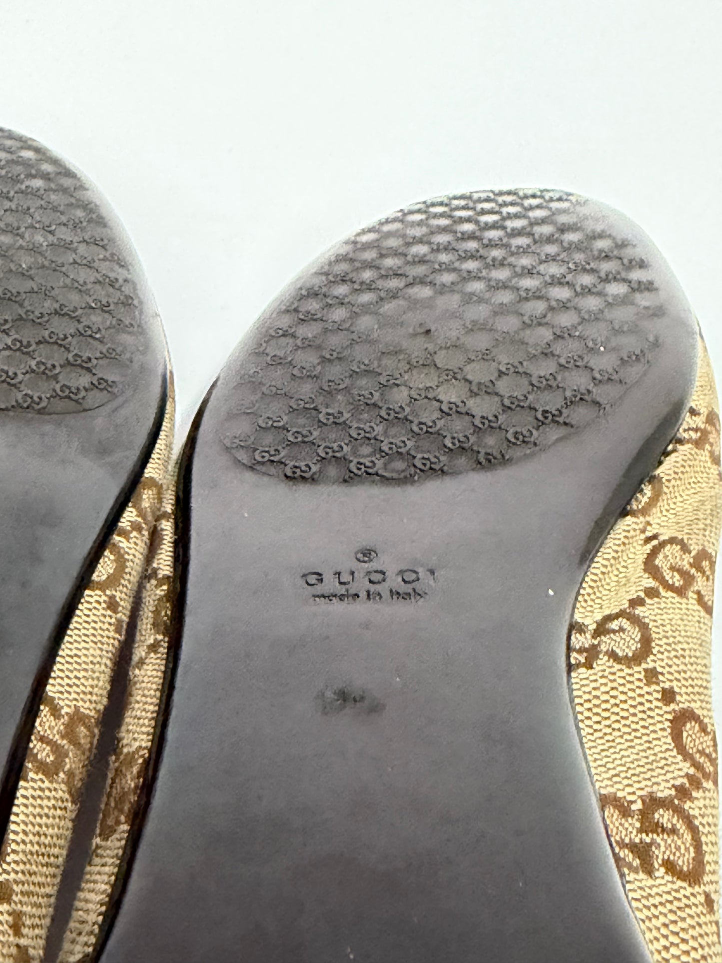 Gucci Beige/ Pink GG Canvas Bamboo Bow Tassel Ballet Flats Size 38