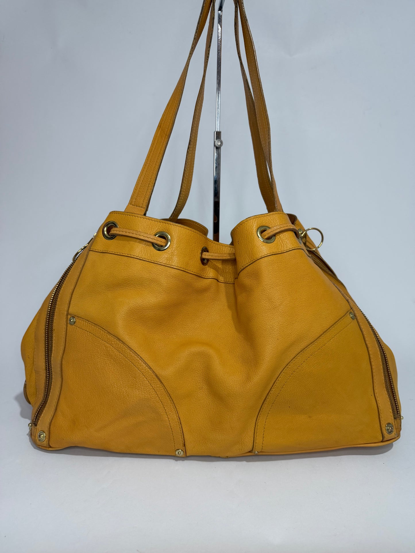 Mulberry Mustard Yellow Leather Drawstring Tote Bag