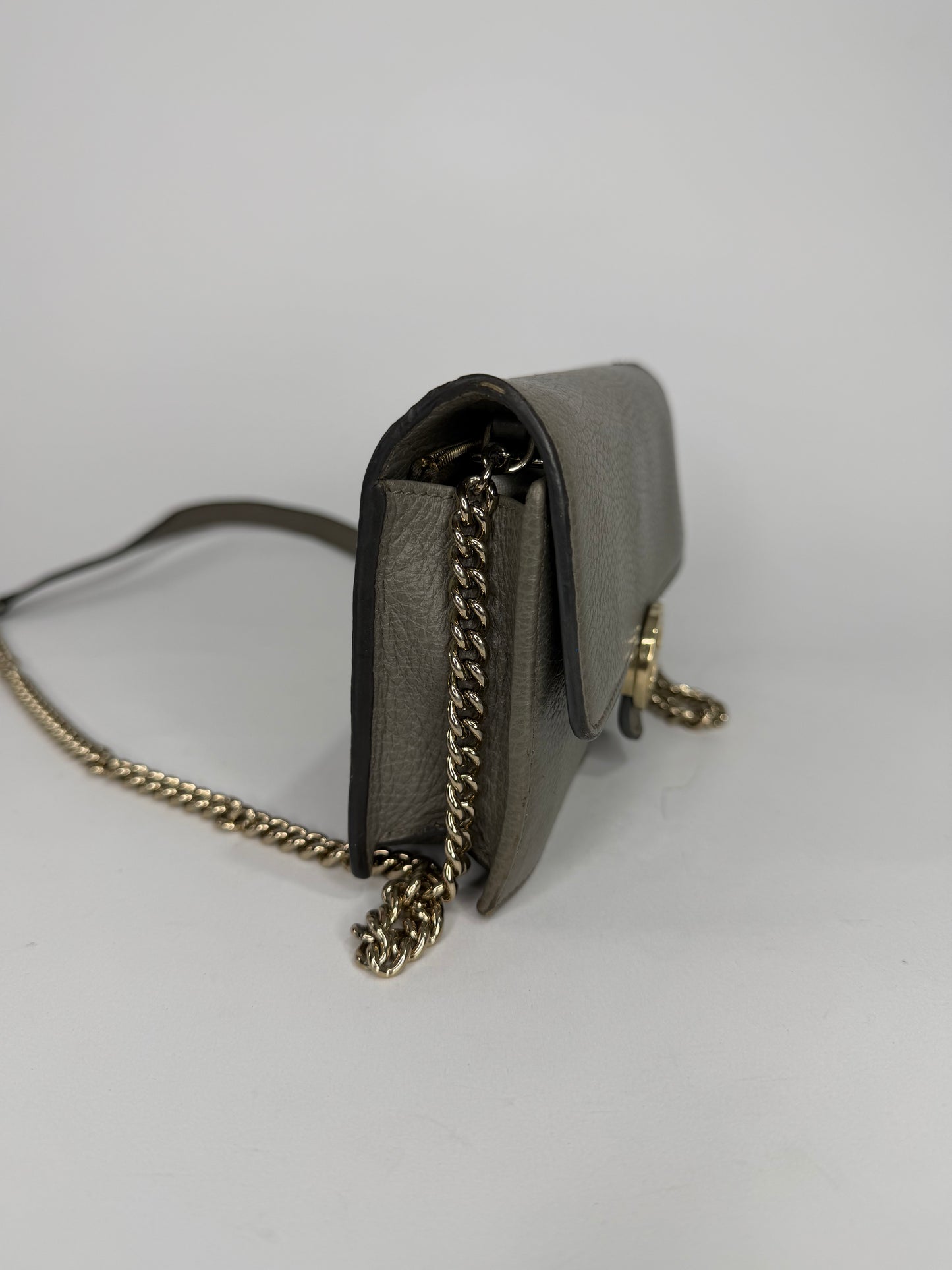 Gucci Grey Leather Interlocking G Wallet on Chain