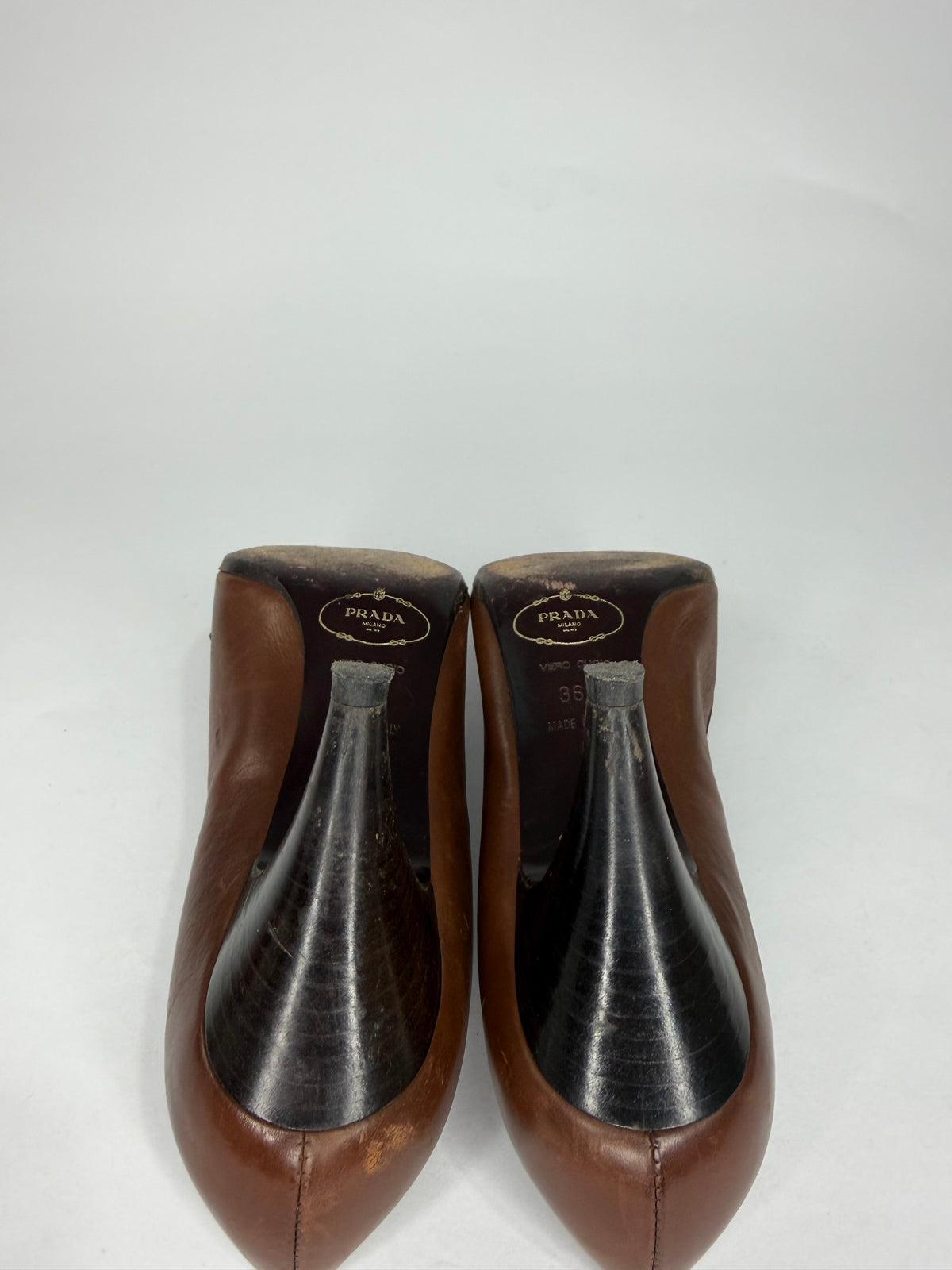 Prada Brown Leather Pointed-Toe Loafers Pumps 36.5 EU