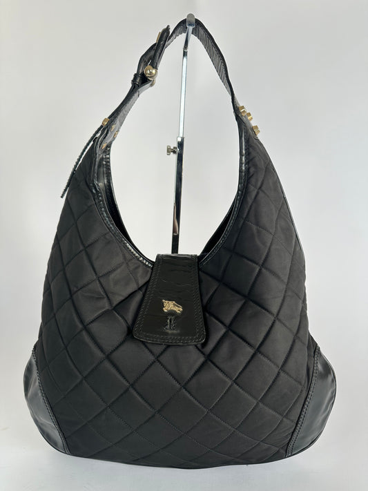 BURBERRY Black Quilted Nylon and Leather Brooke Hobo