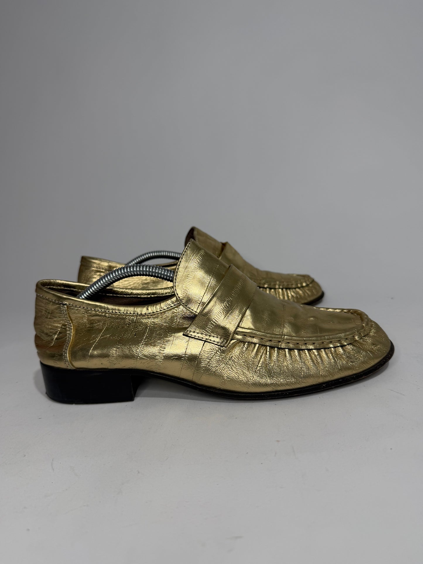 The Row Gold
Eel Skin Loafers 
Women's Size 38 EU/8 US / 5 UK