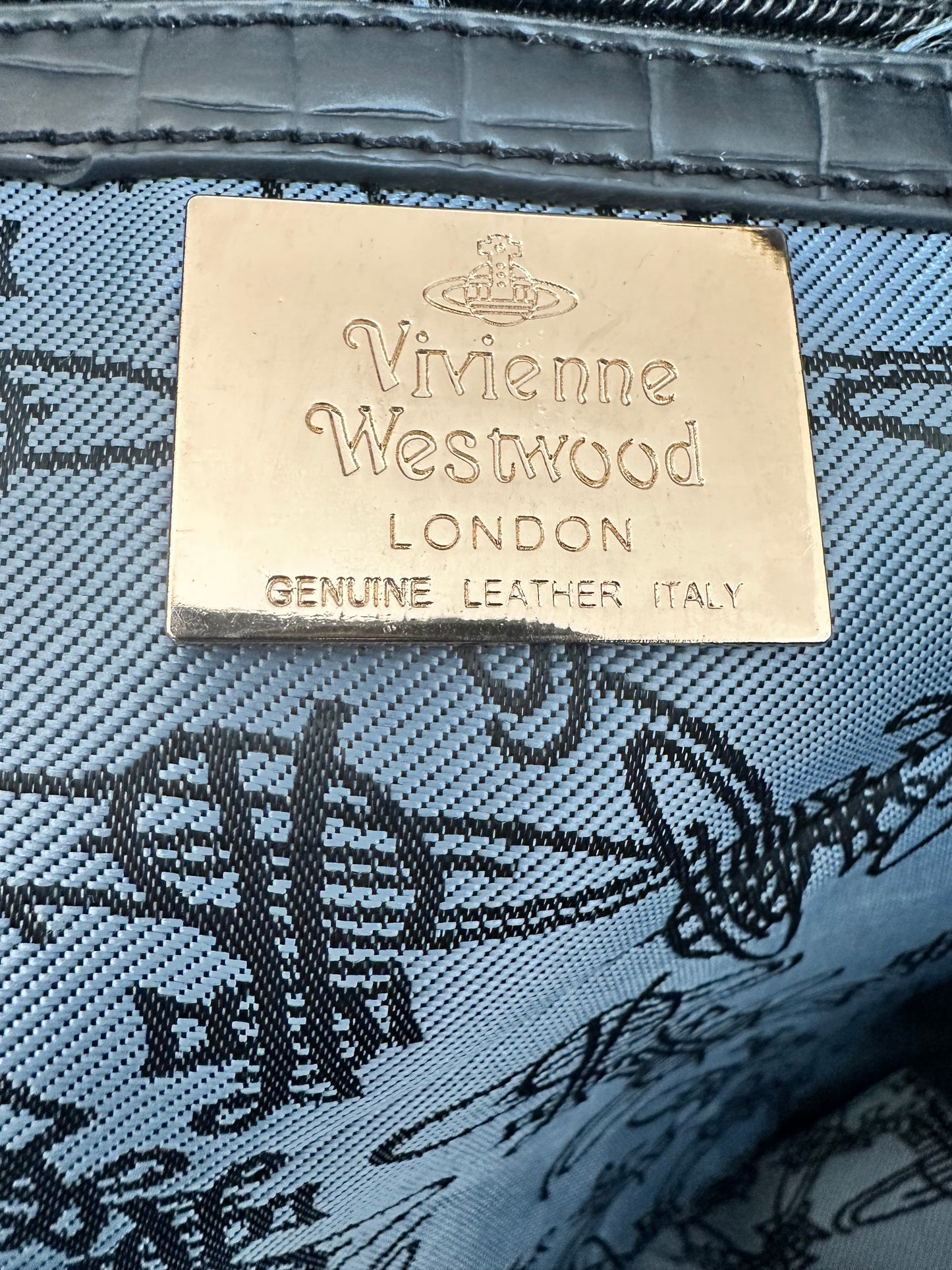 VIVIENNE WESTWOOD Black croc embossed Leather Tote