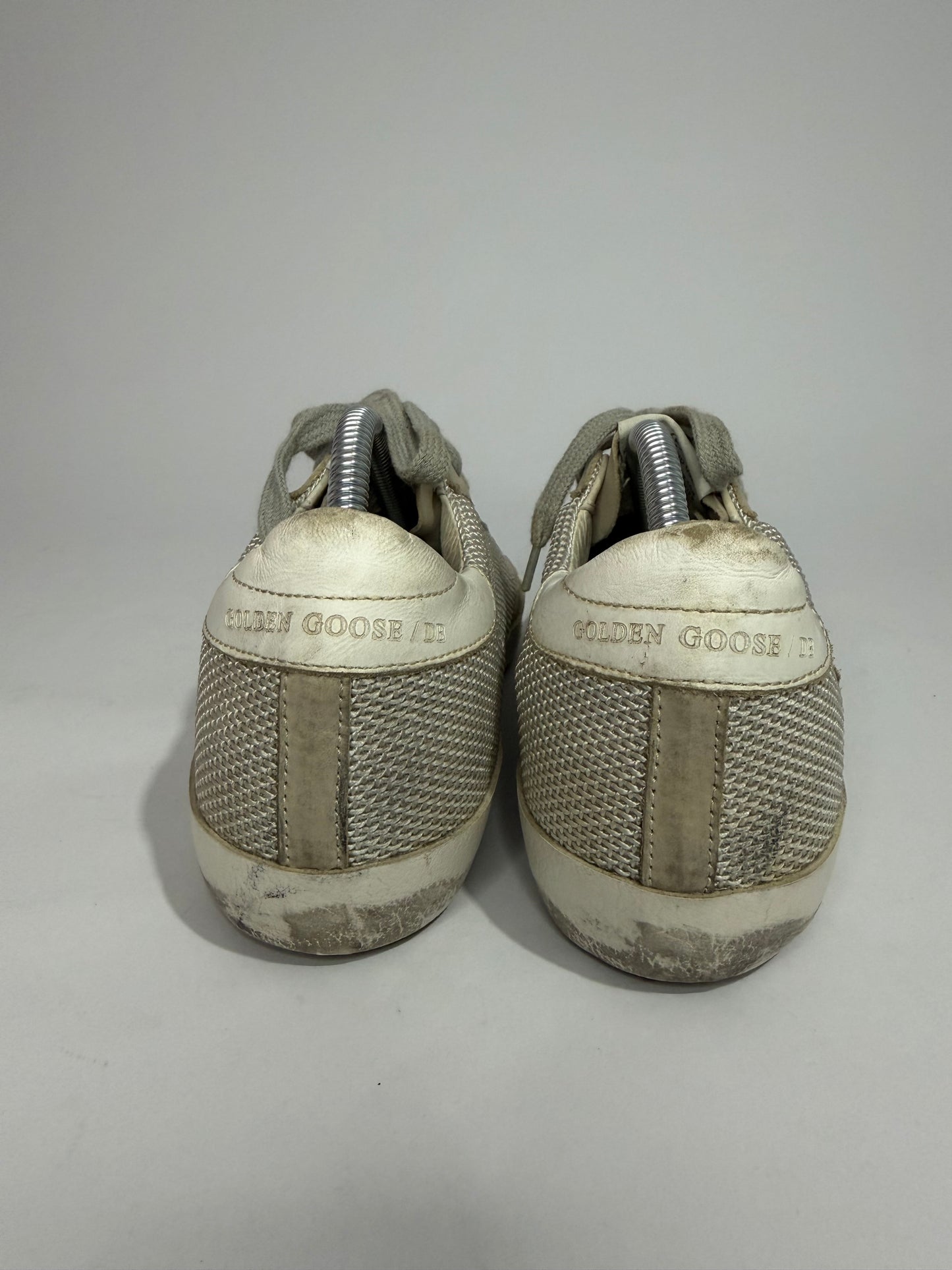 Golden Goose White Leather And Grey Knit Fabric Superstar Sneakers Size 36 EU/ 6 US/ 3 UK