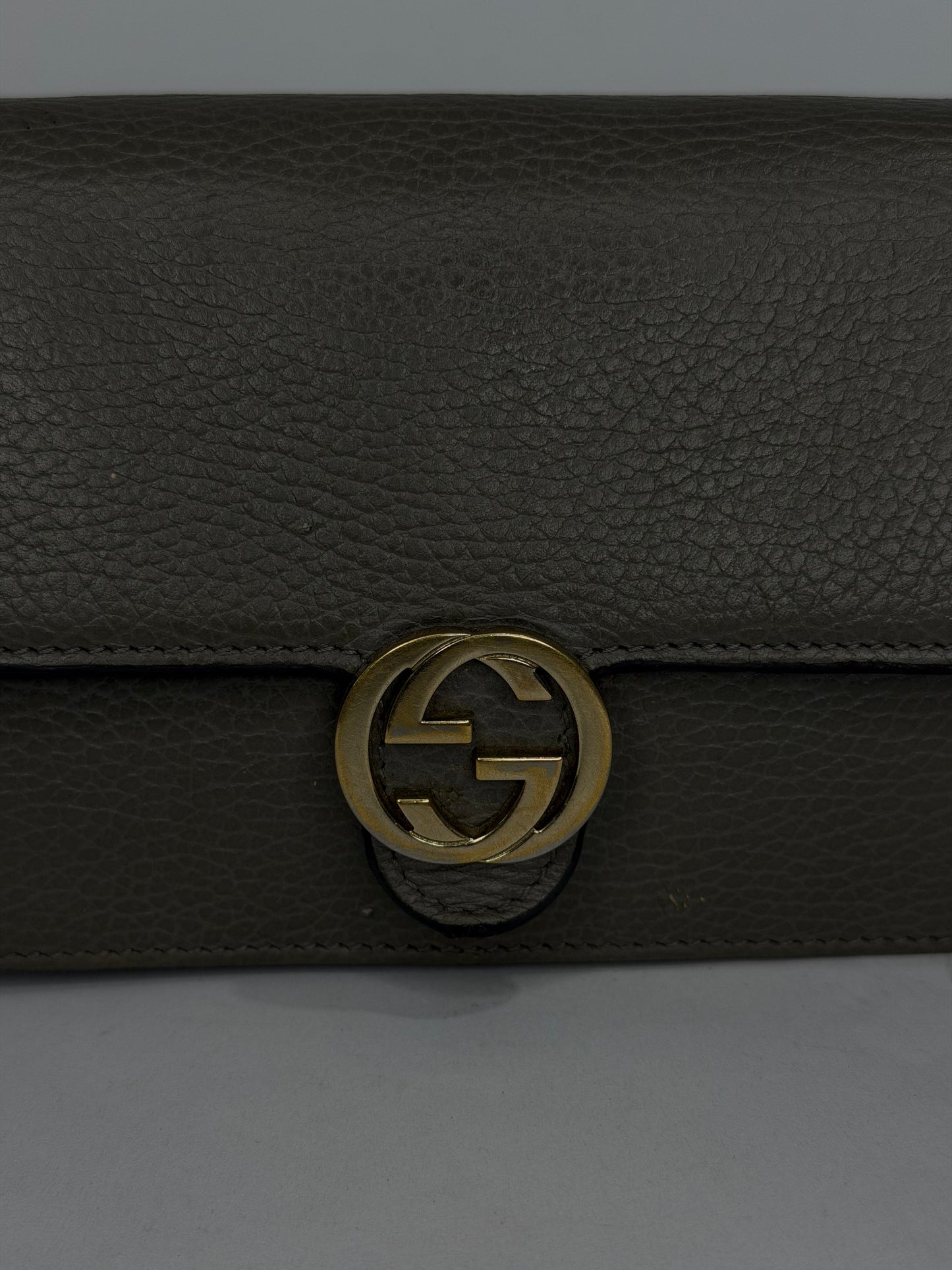 Gucci Grey Leather Interlocking G Wallet on Chain