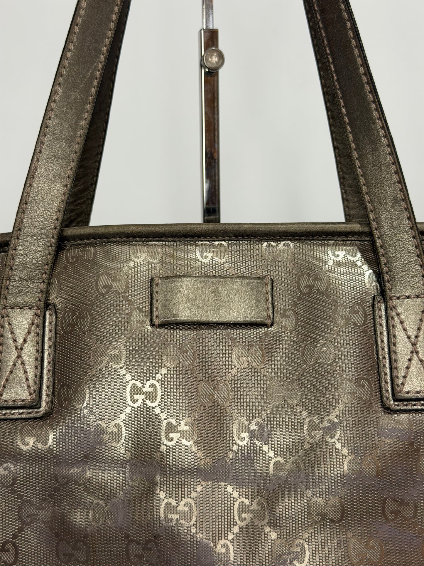 Gucci Gunmetal GG Coated Canvas Medium Imprime Tote