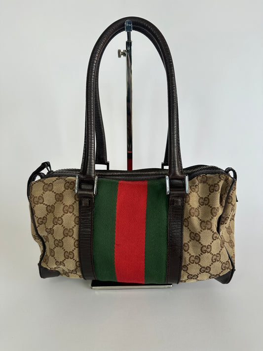 GUCCI
Monogram Vintage Web Mini Boston Dark Brown