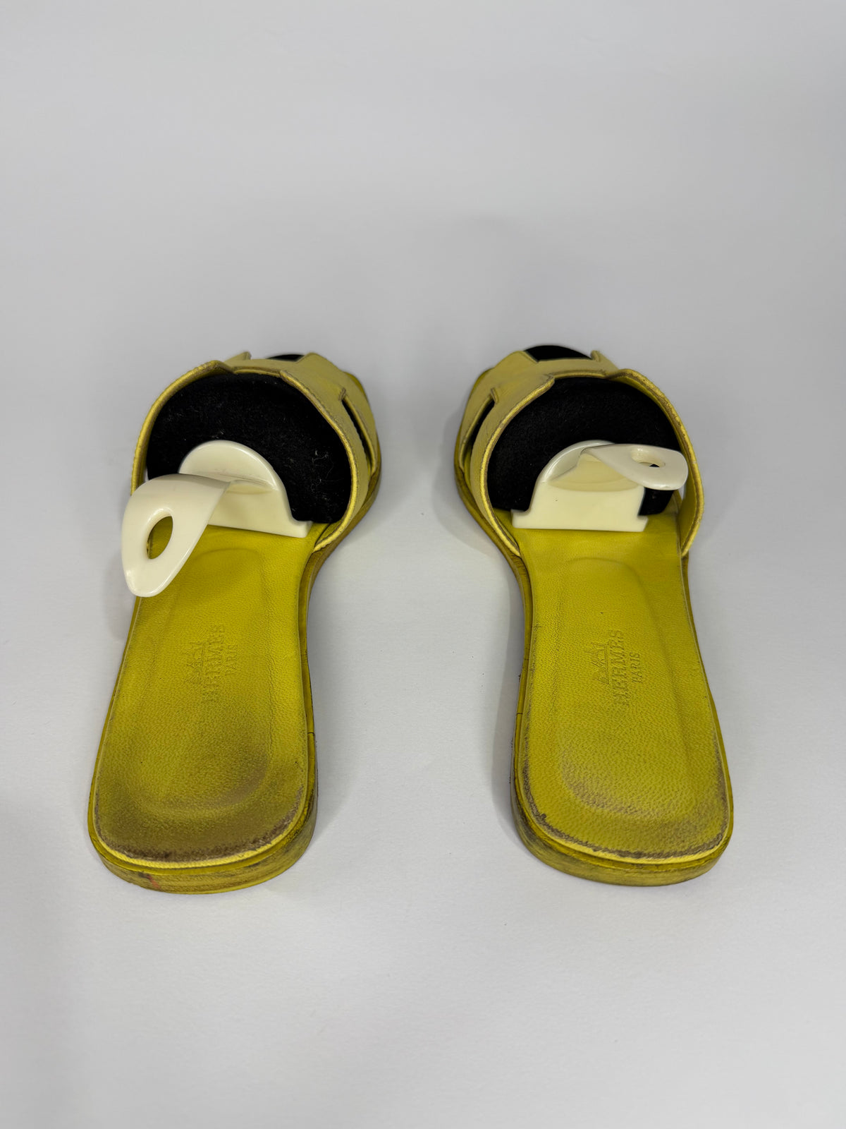 HERMES Yellow Box Calfskin Oran Sandals 37.5 EU/ 7.5 US / 4.5 UK