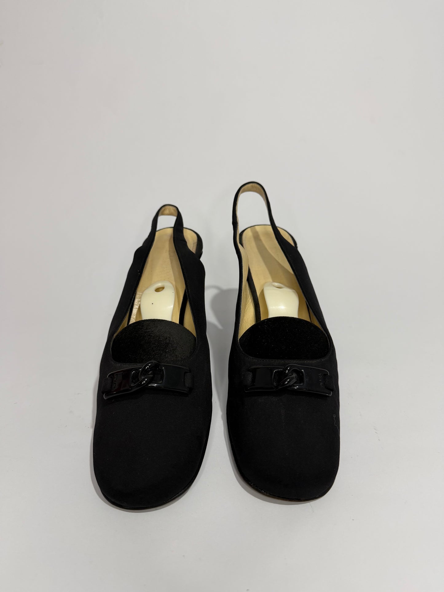 Prada Black Slingback Block Heel Pumps Size 40 Made in Italy