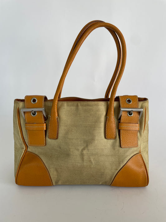 Prada Brown Canvas Tote Bag Beige Light brown