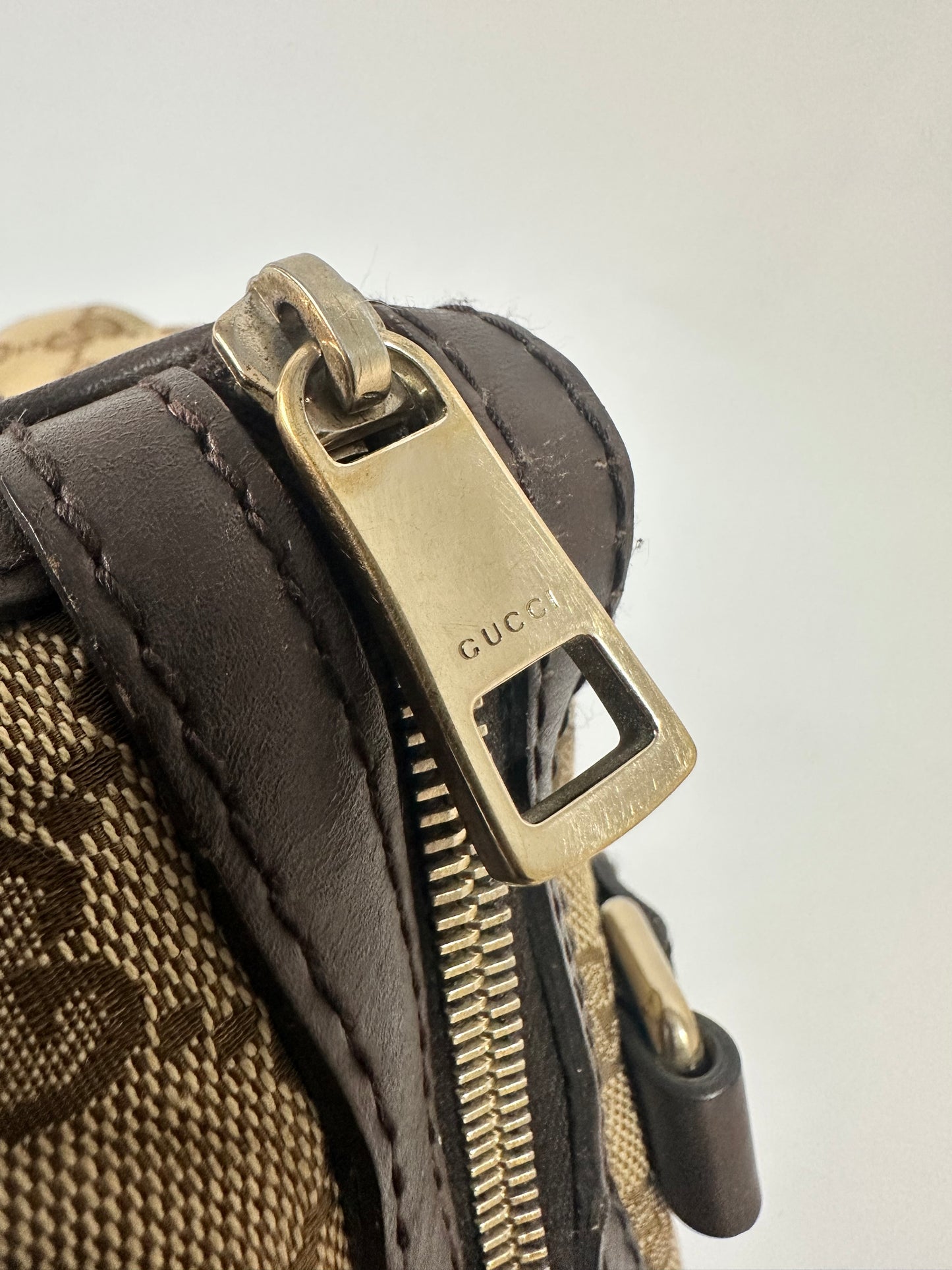Gucci Beige/Brown Canvas Web Original GG Boston Bag