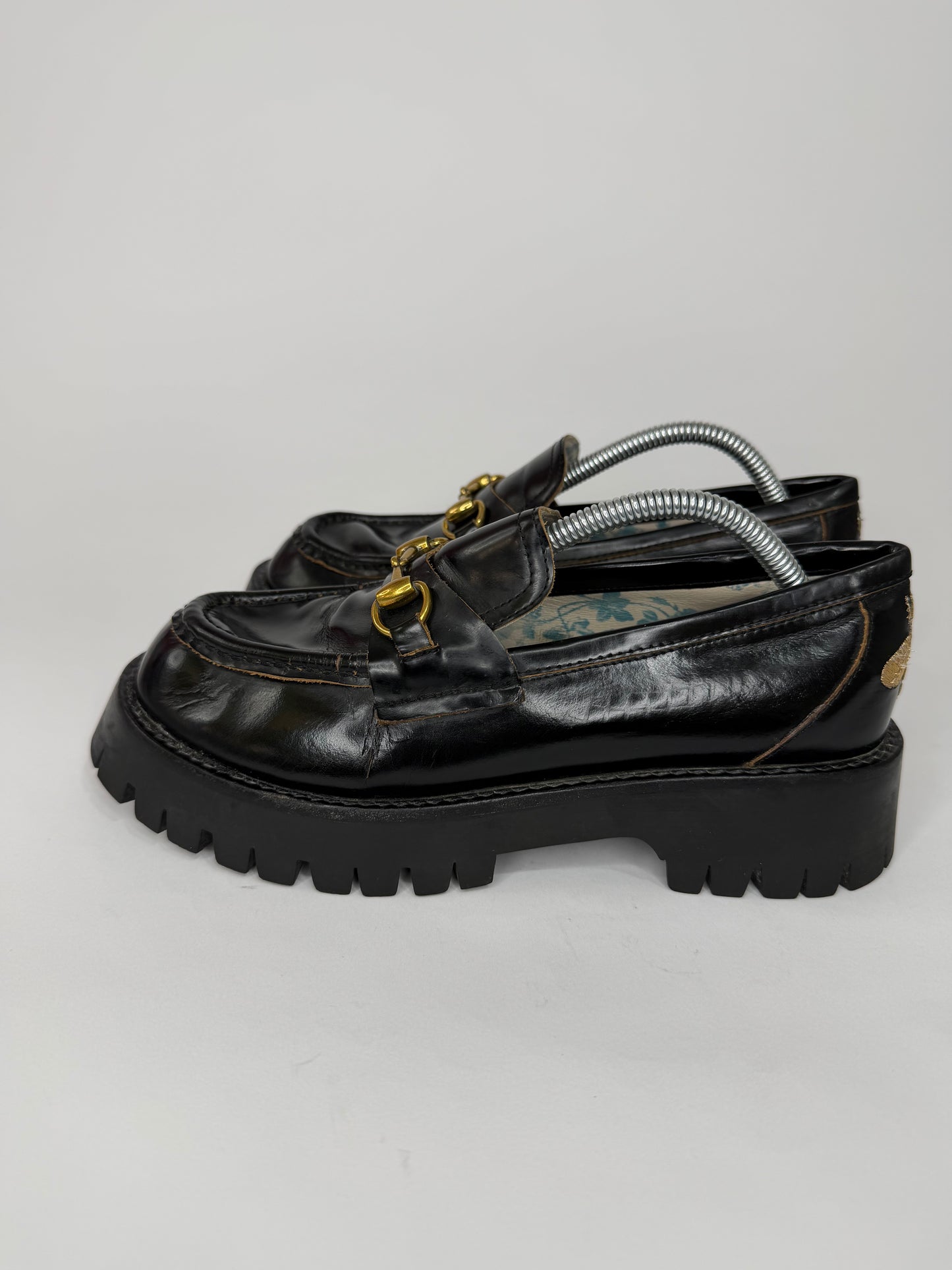 GUCCI
Cordovan Lux Womens Harald Horsebit 25mm Platform Loafers 40 Black