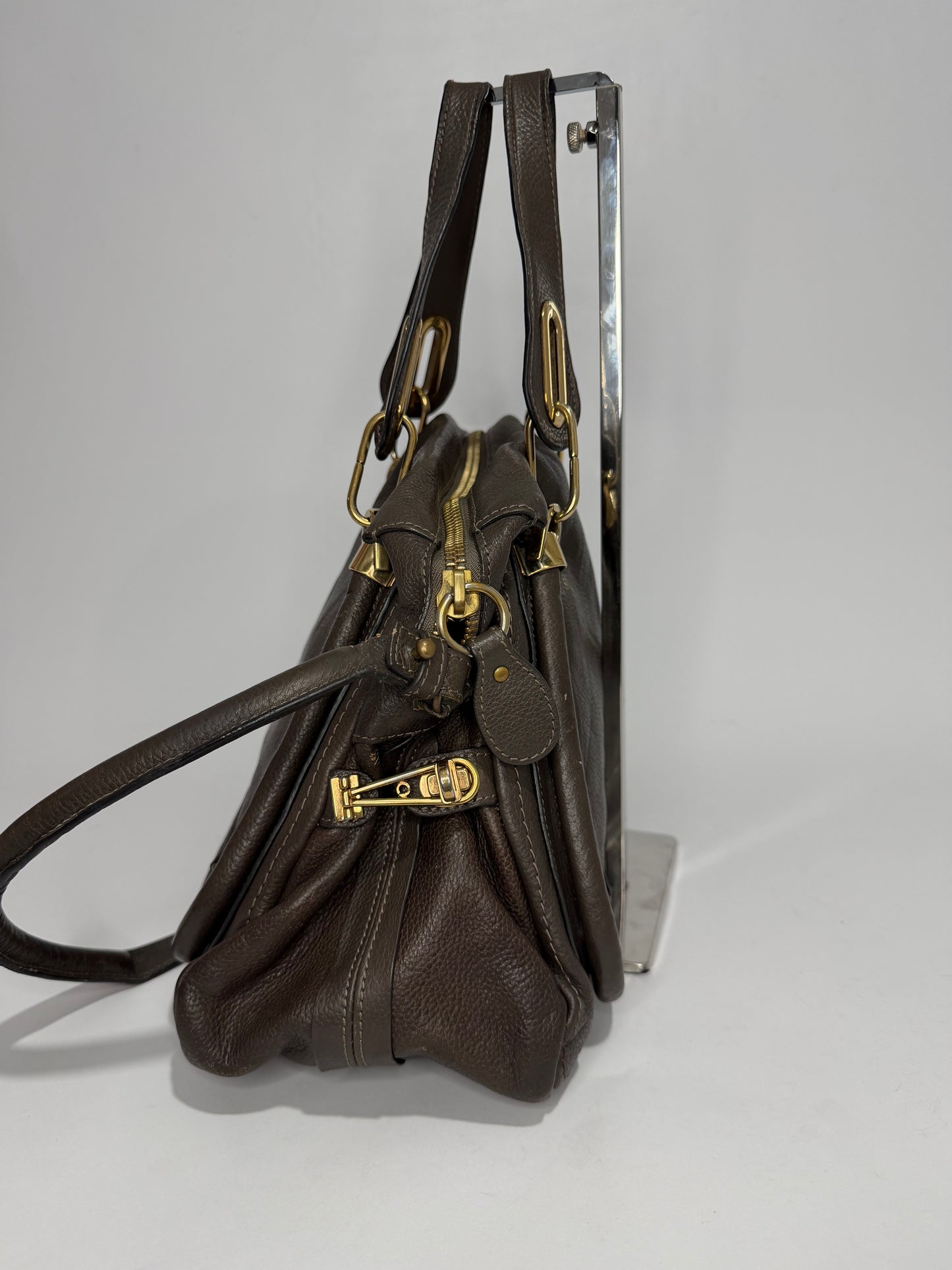 Chloe Grey Leather Medium Paraty Shoulder Bag