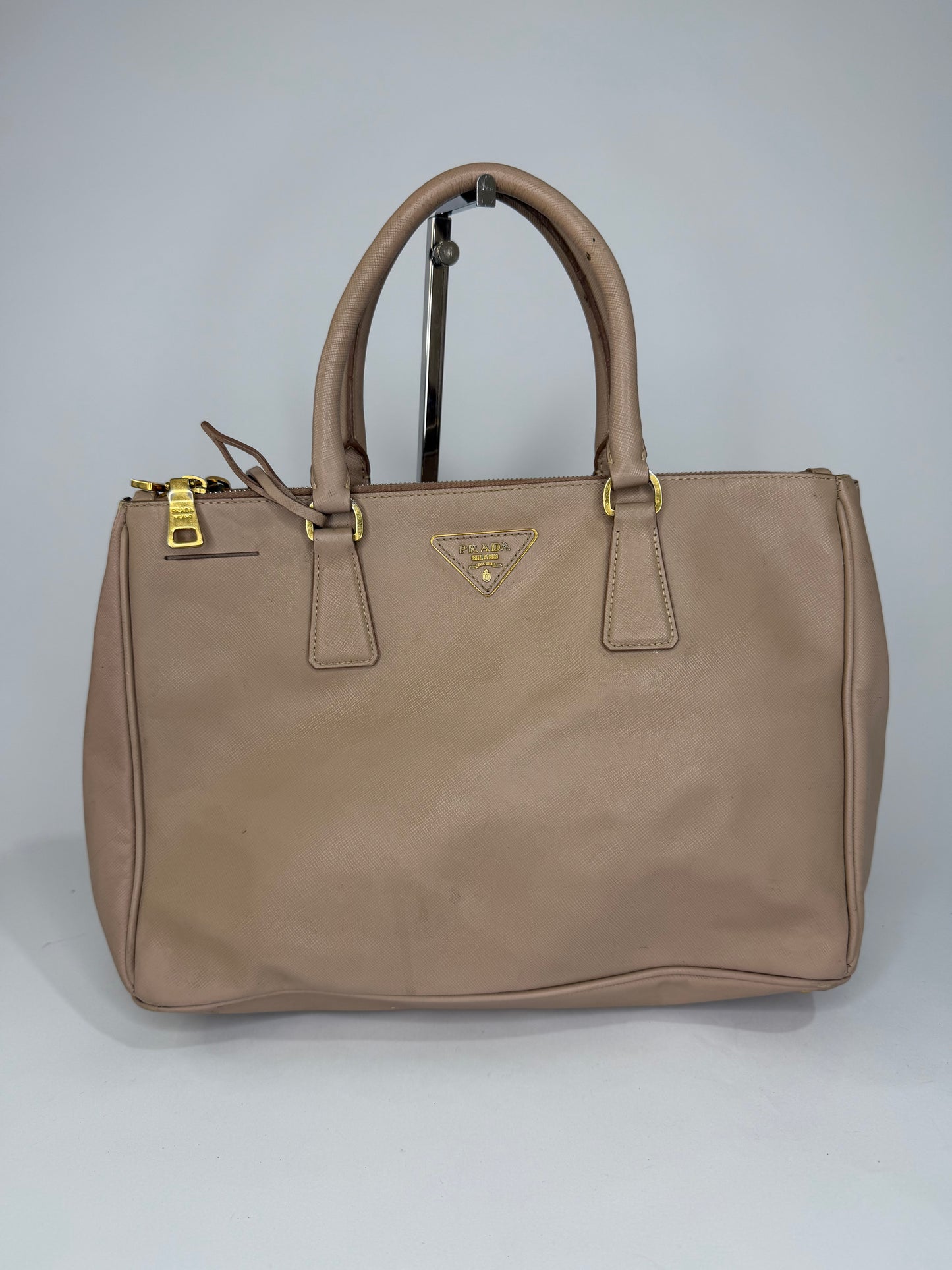 Prada Pink Saffiano Lux Leather Large Galleria Double Zip Tote