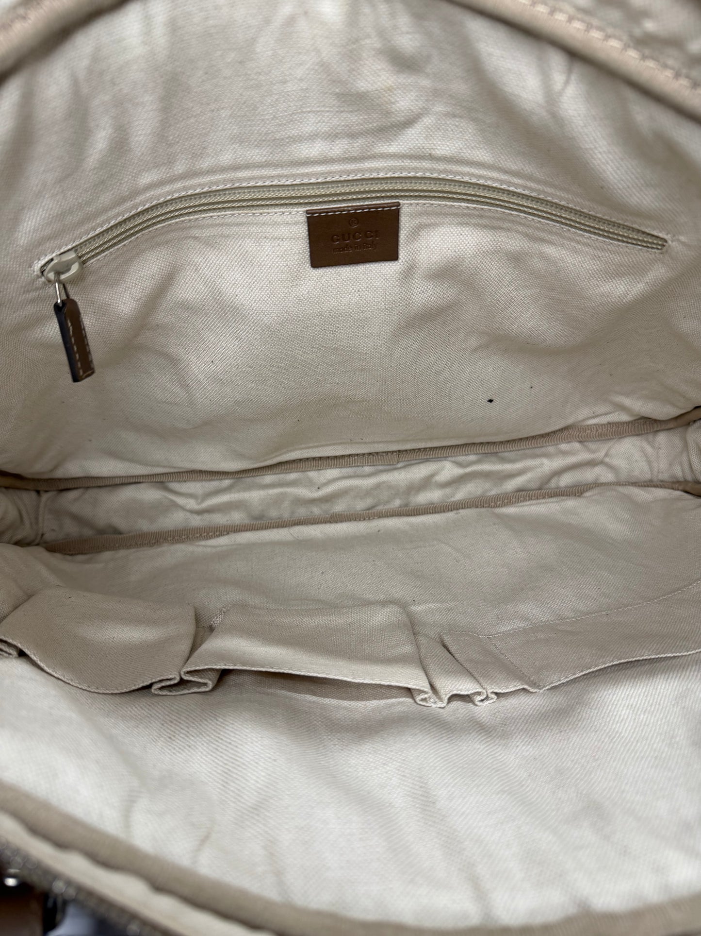 Gucci Beige/Tan Diamante Canvas and Leather Zip Pocket Briefcase