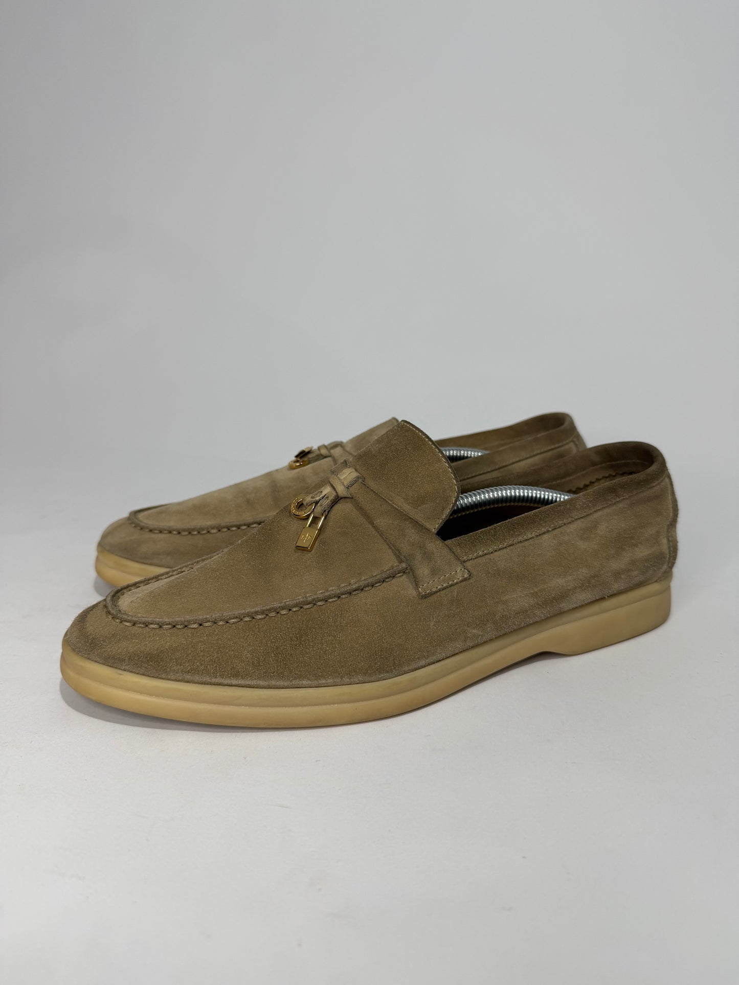 Loro Piana Beige Suede Summer Charms Walk Slip On Loafers Size 40 EU/10 US
