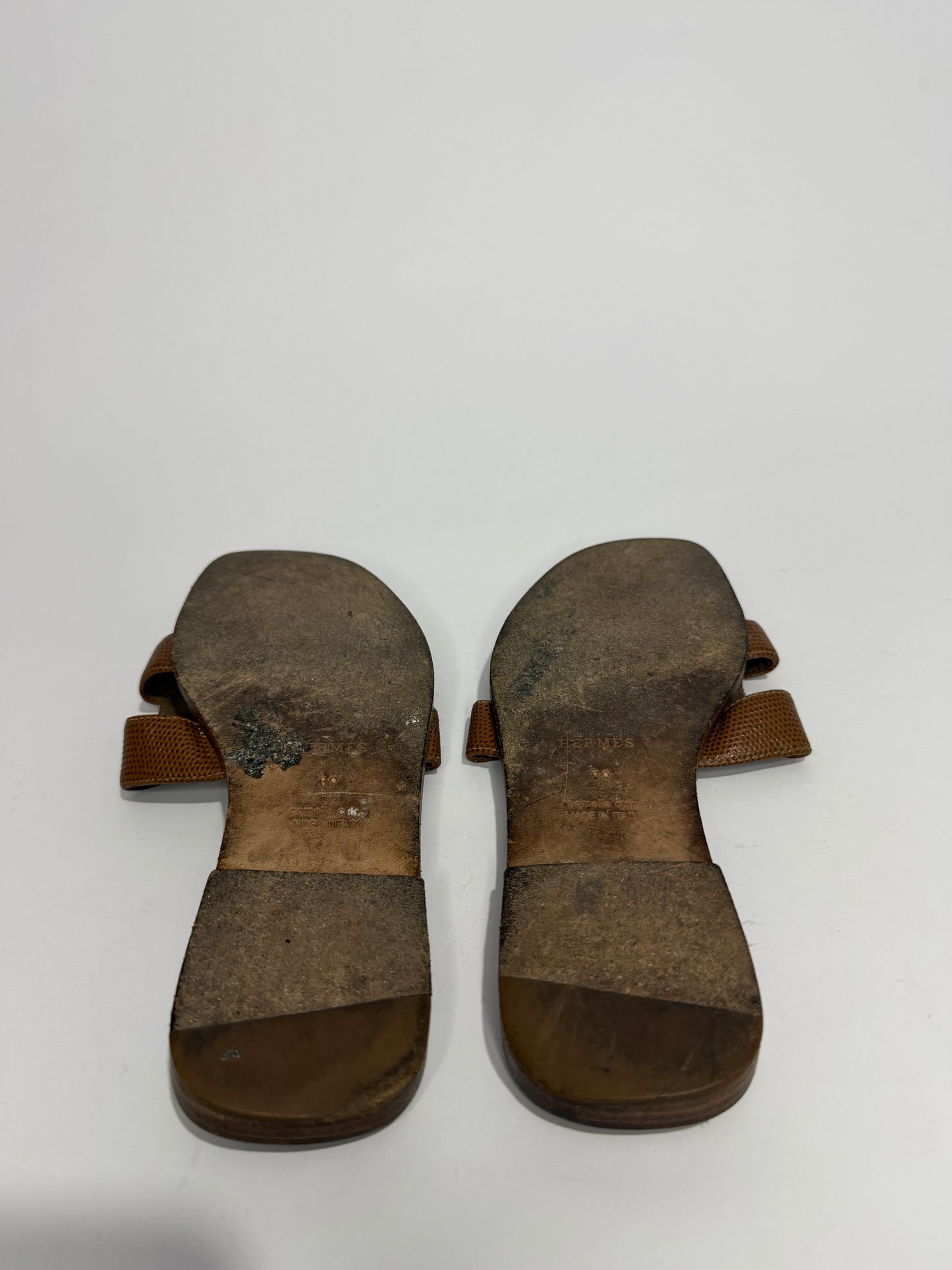Hermes Oran Brown iguana lizard Leather Sandals Size 39 EU/ 9 US/ 6 UK