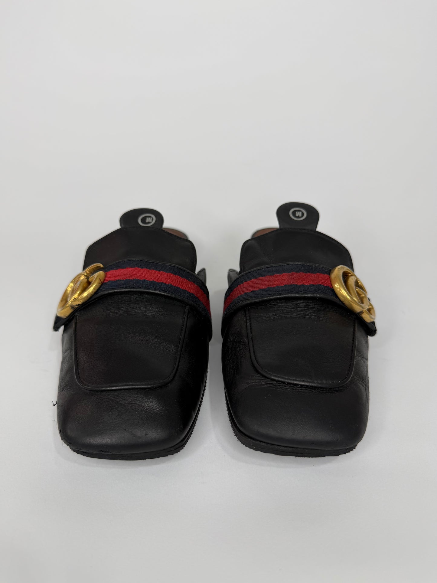 Gucci Black Leather Peyton Flat Mules Size 38 EU/ 8 US / 5 UK