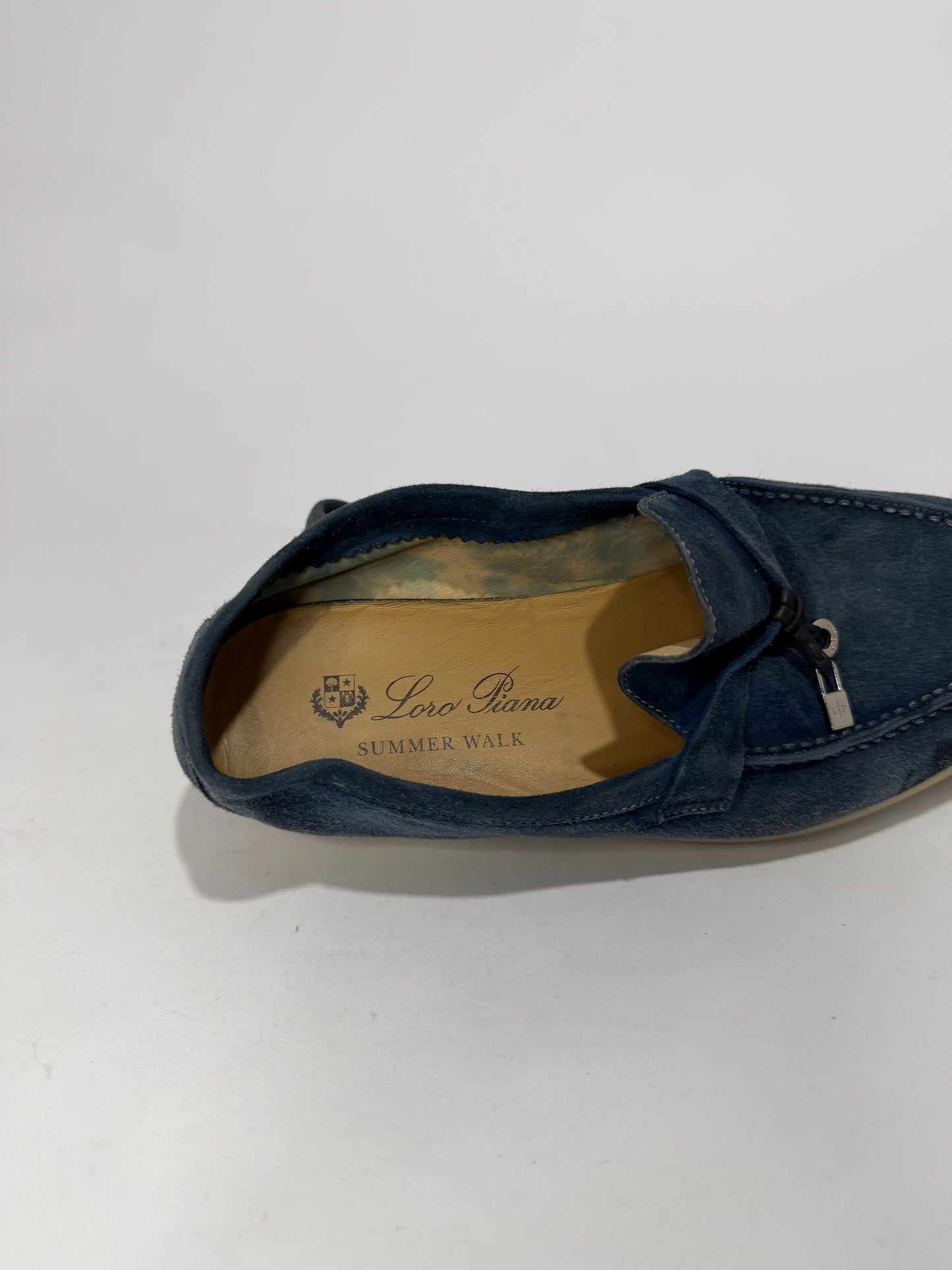 Loro Piana Blue Suede Summer Charms Walk Loafers Size 37 EU/ 7 US