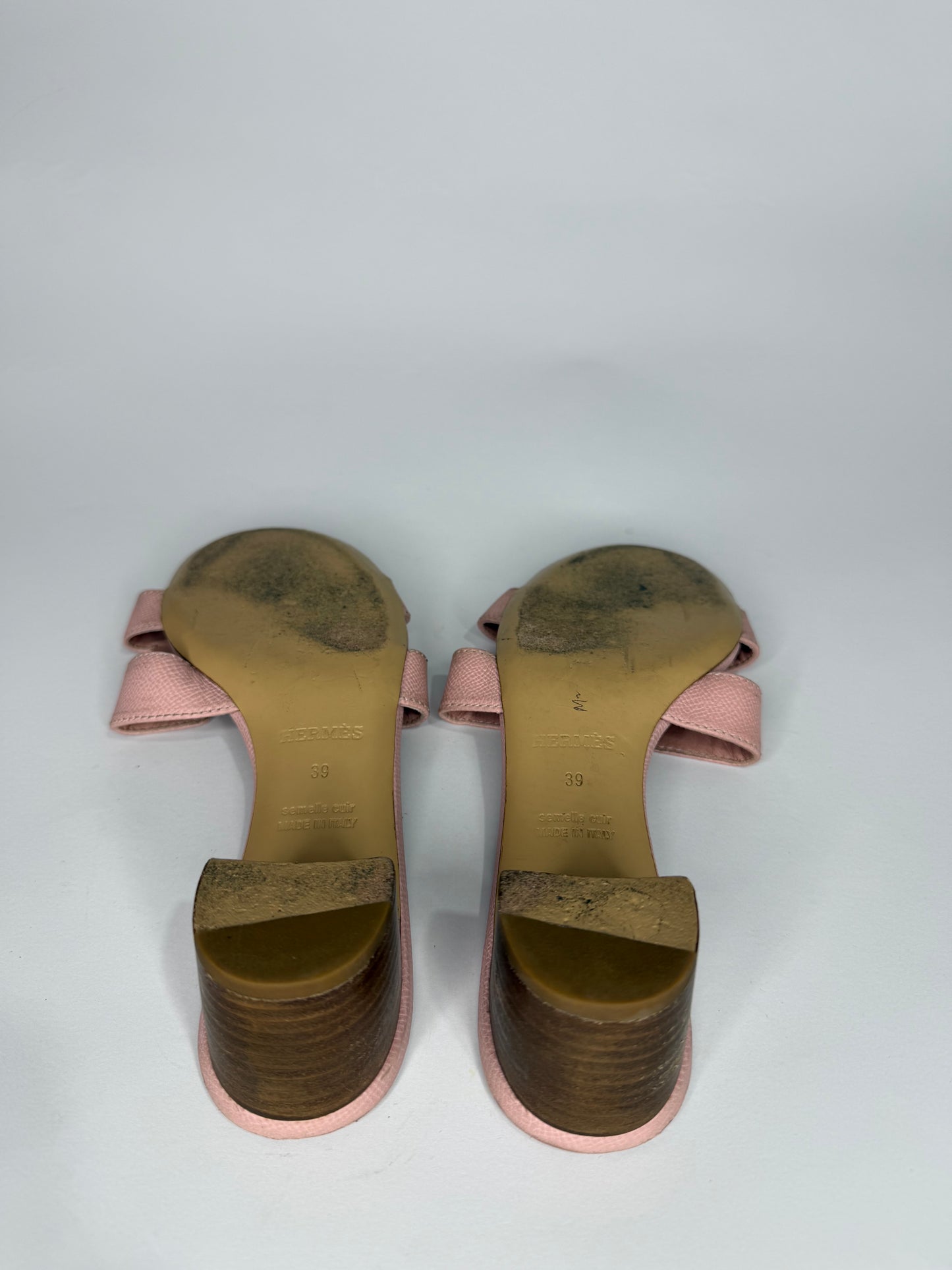 Hermes Pink Leather Oasis Slide Sandals Size 39  EU/ 9 US/ 6 UK